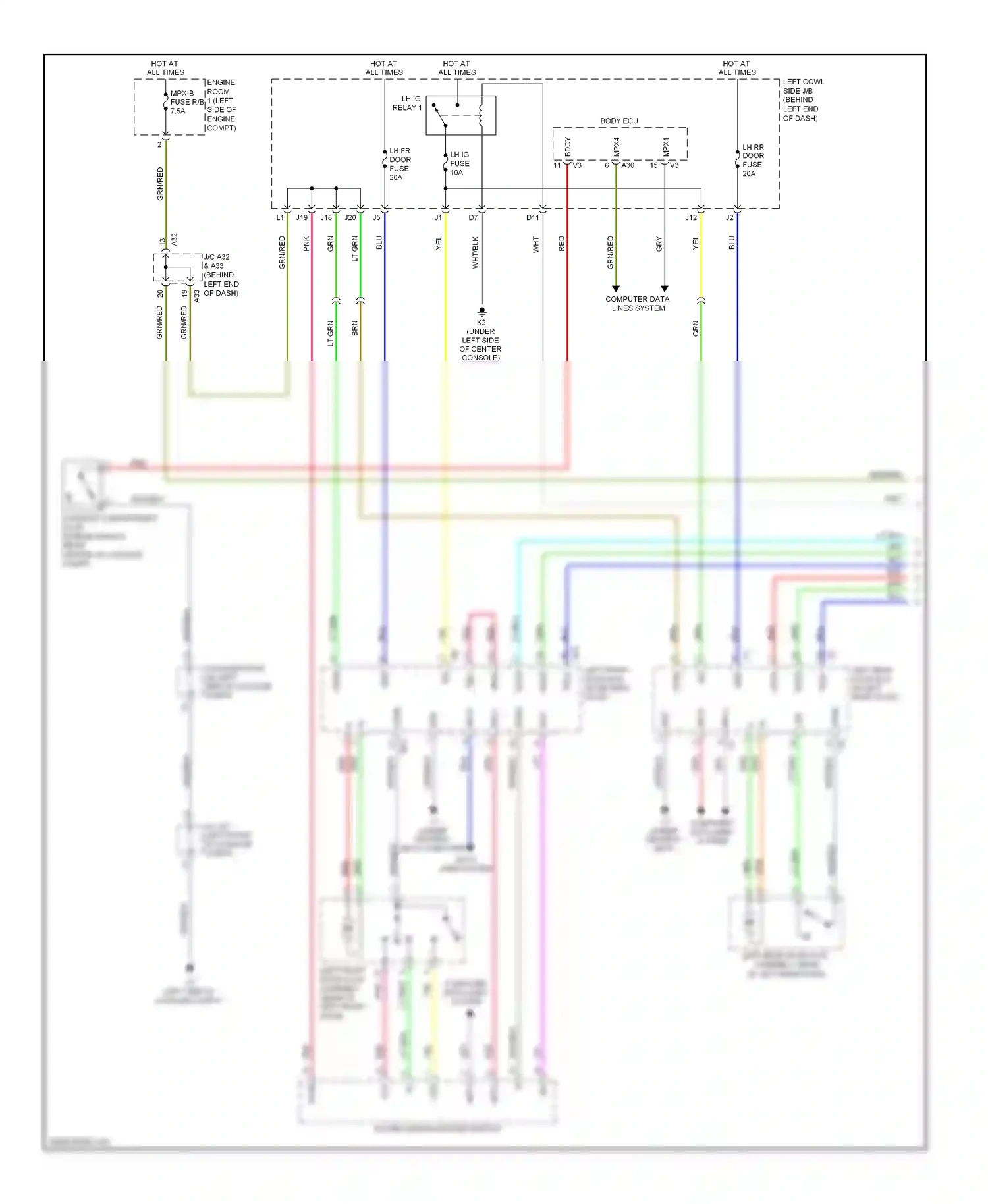 Lexus GS III facelift (2007-2011) (under driver's seat) computer data lines system wiring diagram  (1 of 2)