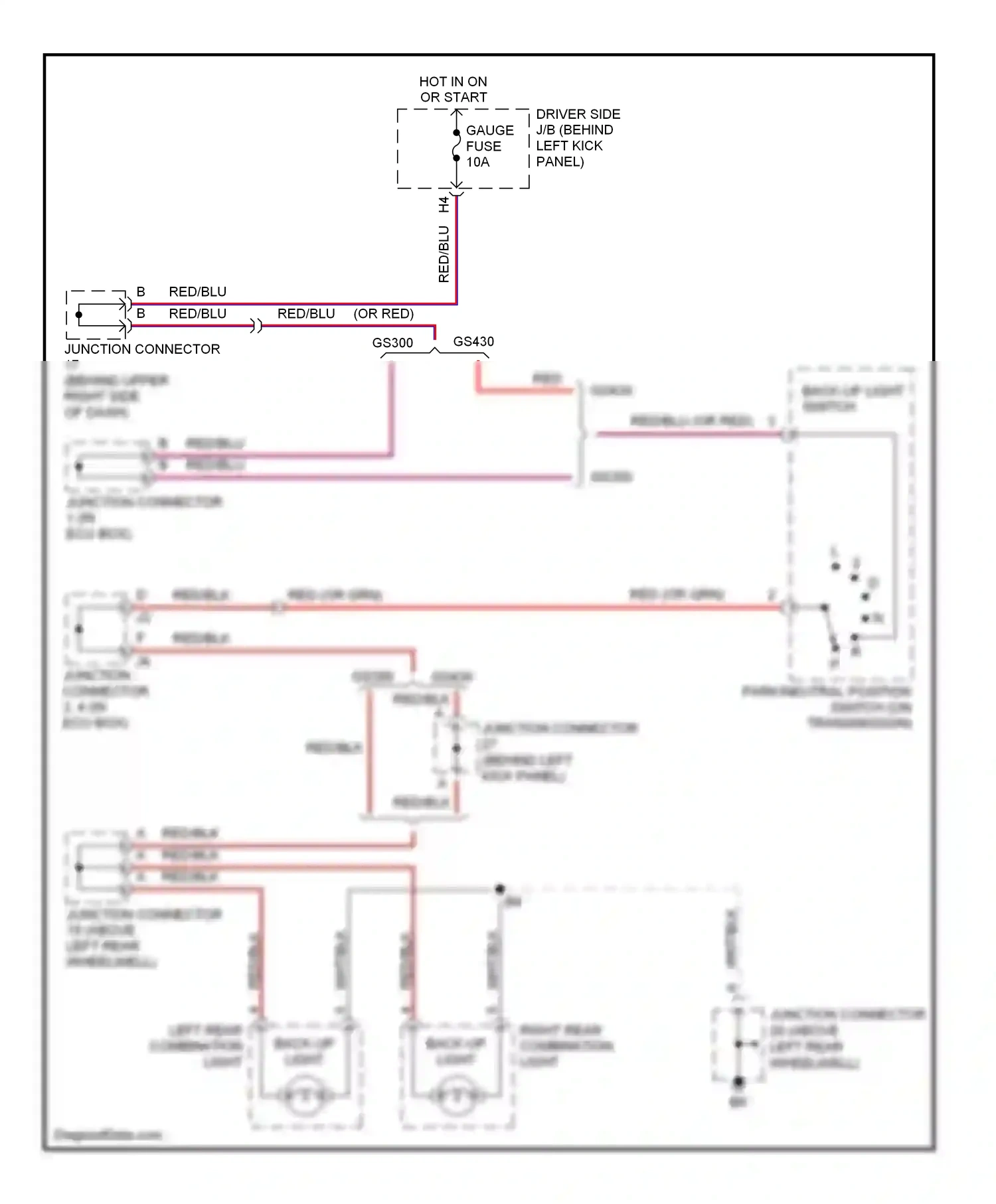 Wiring diagram left rear combination light back-up light for Lexus GS III (2004-2007) (1 of 1)