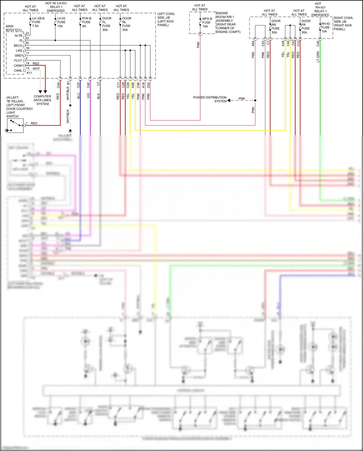 Lexus GS IV facelift (2015-2020) front passenger side power window switch wiring diagram  (1 of 1)