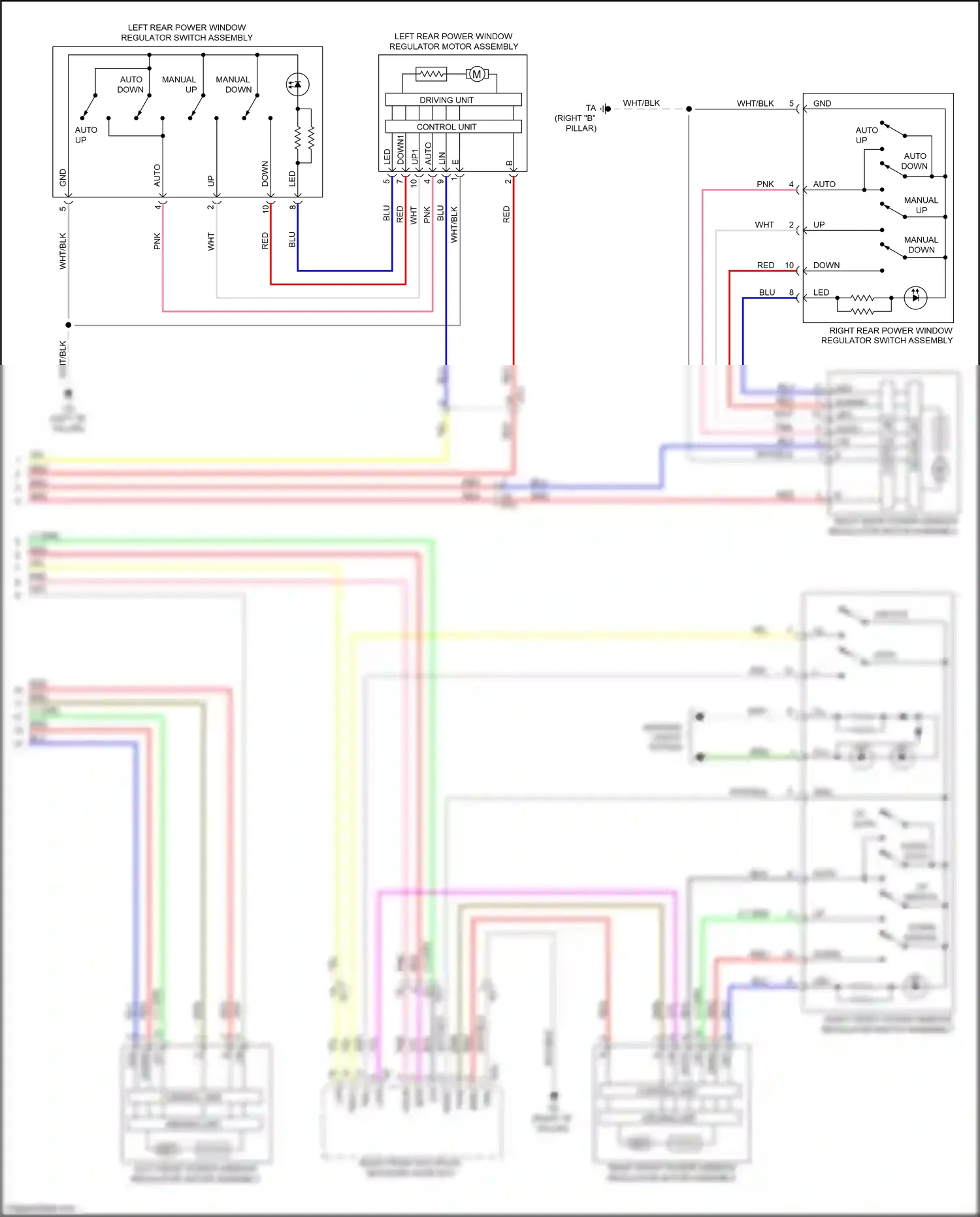 Lexus GS IV facelift (2015-2020) left rear power window regulator switch assembly wiring diagram  (4 of 4)