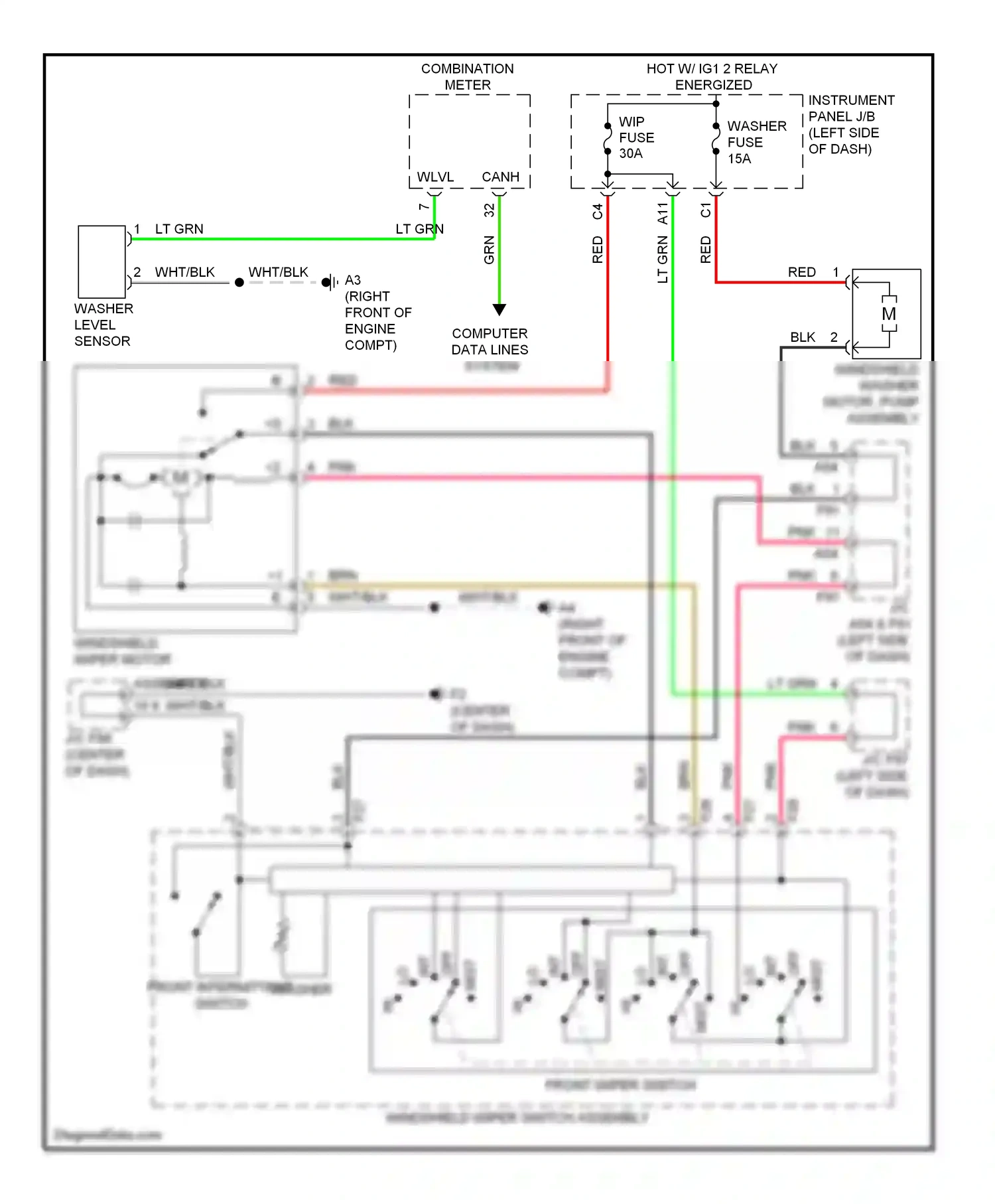 Lexus HS I (2009-2012) front intermittent washer switch wiring diagram  (1 of 1)