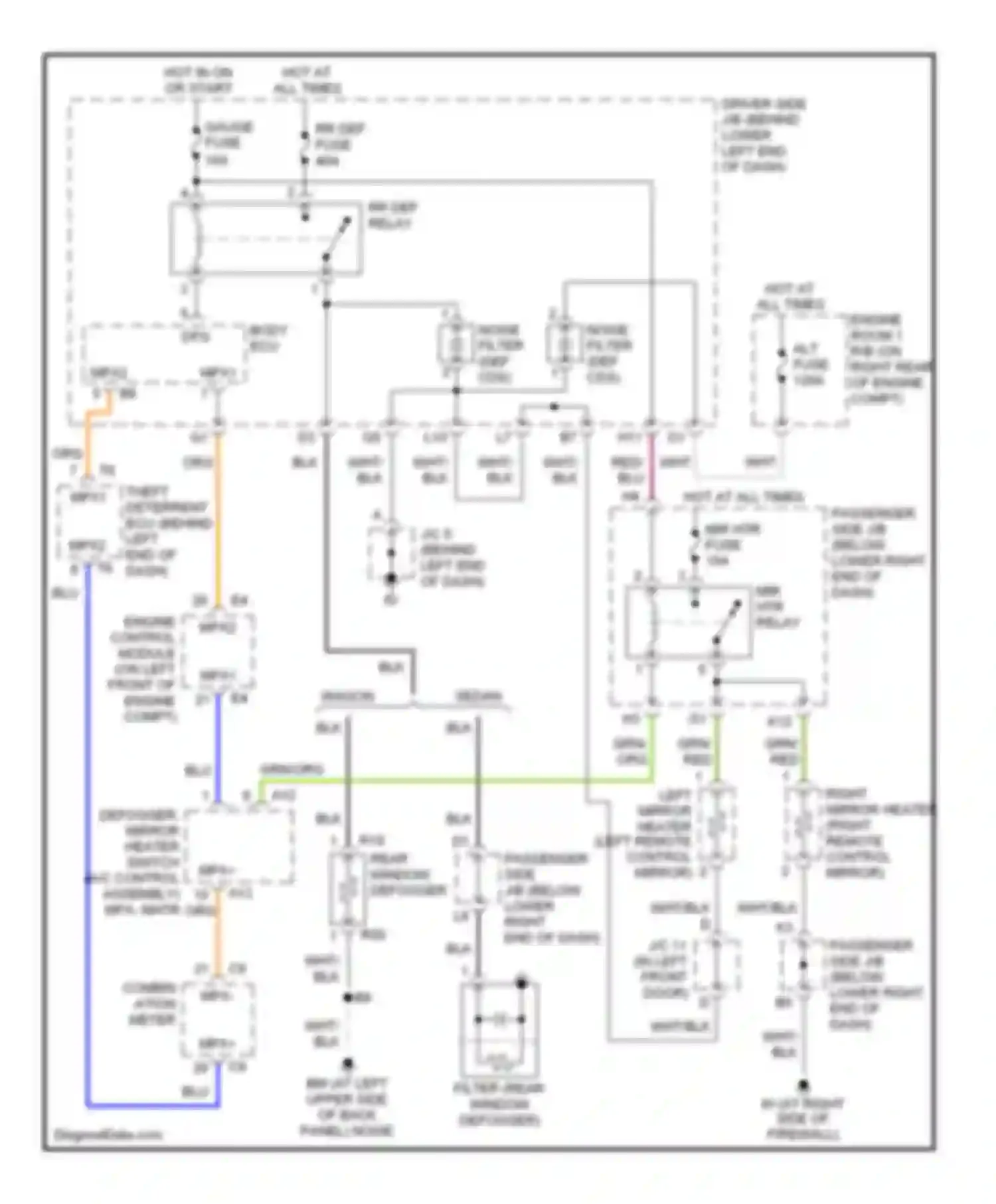 IS Lexus I (1999-2005): Rear defogger & heated mirrors circuit