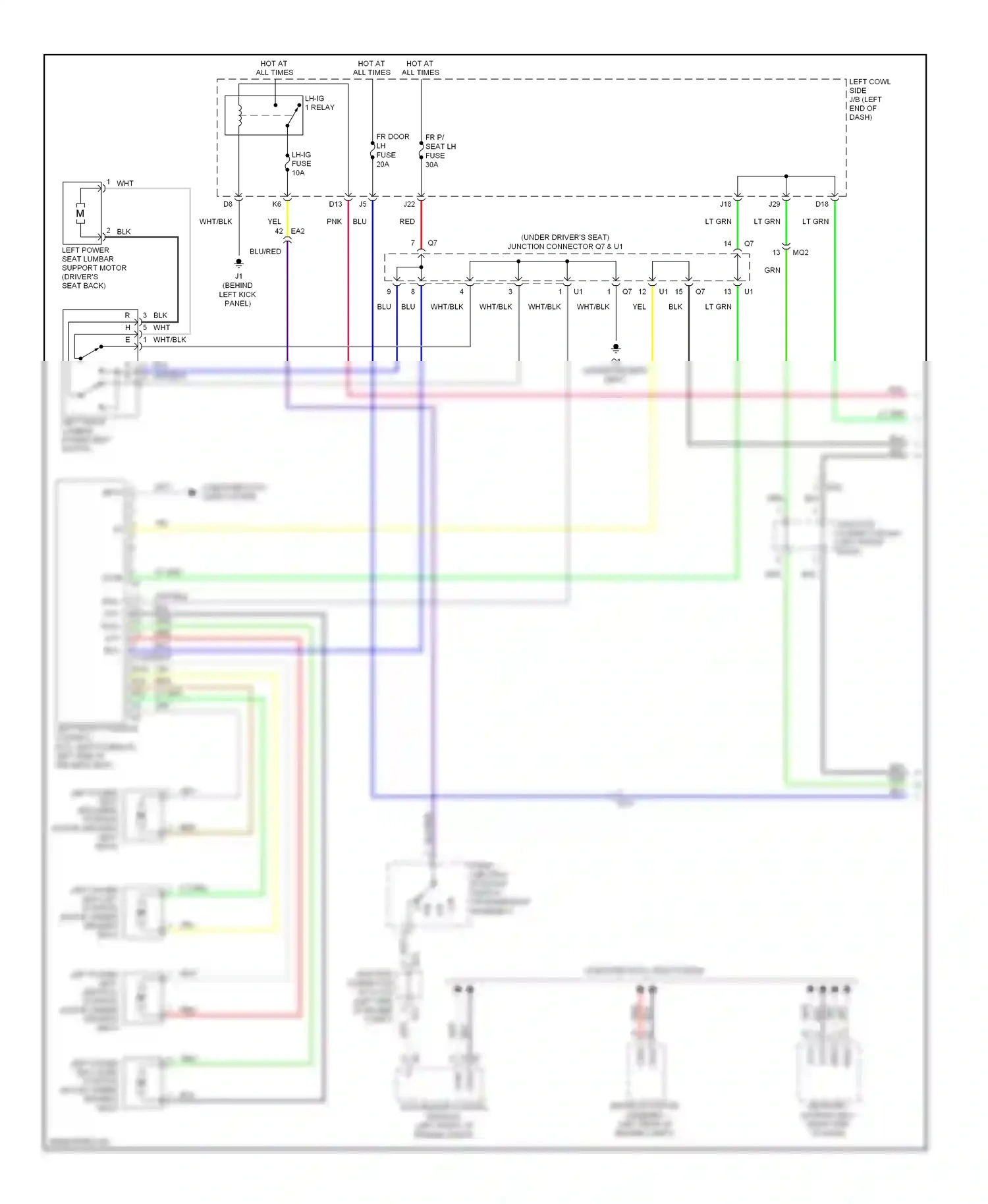 Lexus IS II facelift 2 (2010-2016) left front position control ecu, switch (below left side of driver's seat) wiring diagram  (1 of 2)