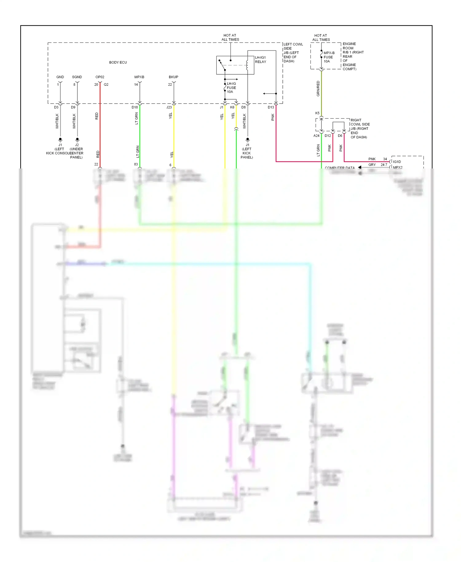 Wiring diagram left cowl side j/b (left end for Lexus IS II facelift (2008-2010) (1 of 1)