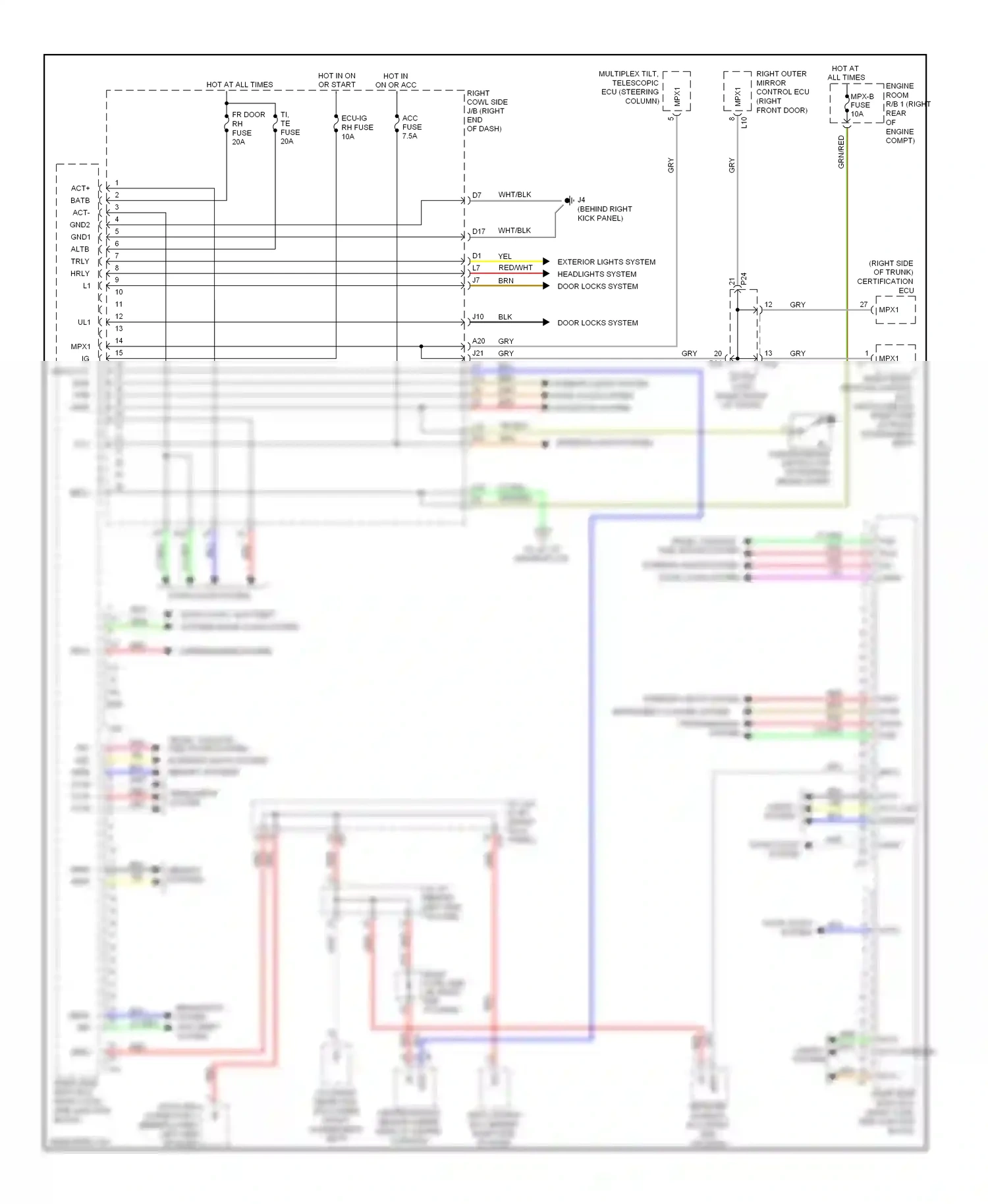 Wiring diagram trunk, tailgate, fuel doors system for Lexus IS II facelift (2008-2010) (1 of 2)