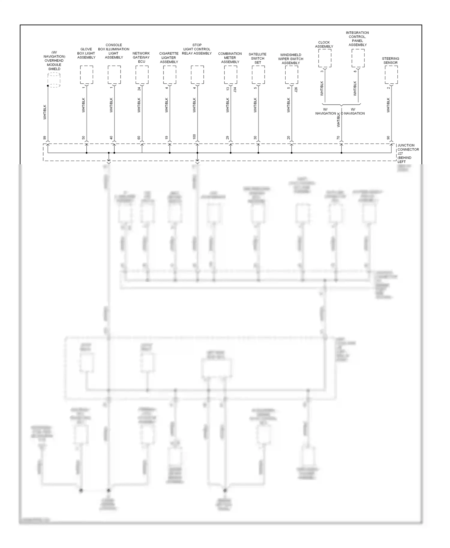 Lexus IS II facelift (2008-2010) (w/ navigation) overhead module shield wiring diagram  (1 of 1)