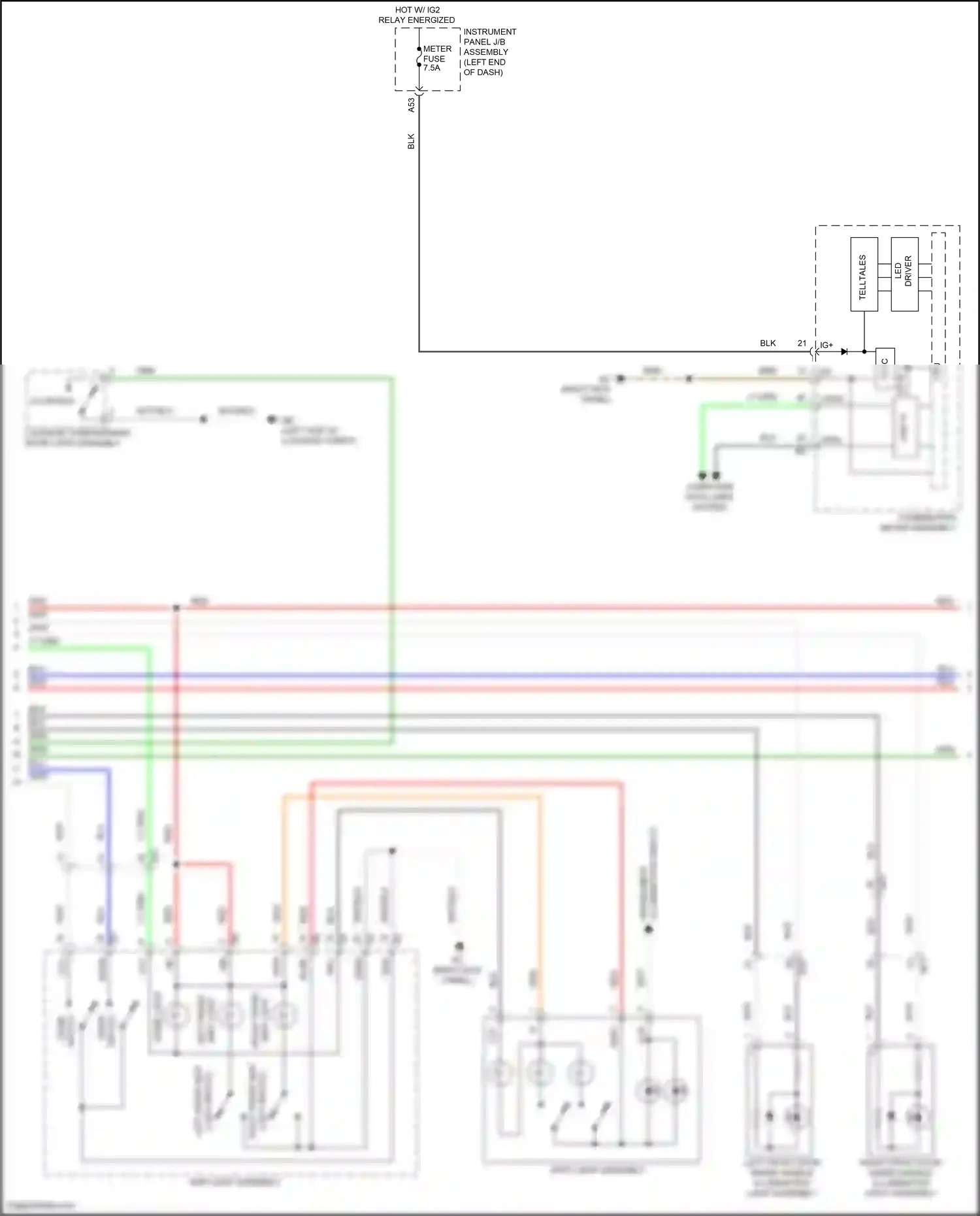 Wiring diagram left front door inside handle illumination light assembly for Lexus IS III facelift (2015-2020) (1 of 1)