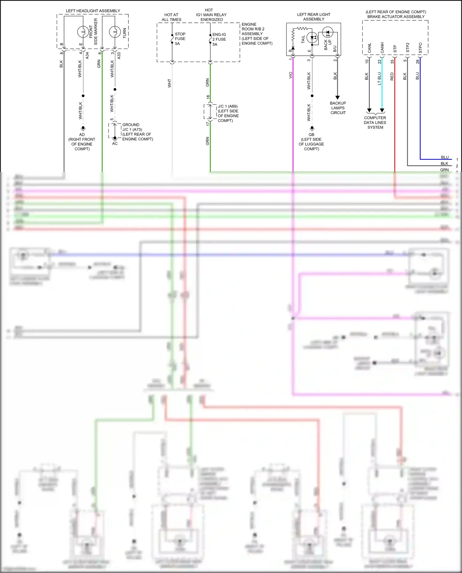 Wiring diagram left rear light assembly for Lexus IS III facelift (2015-2020) (2 of 3)