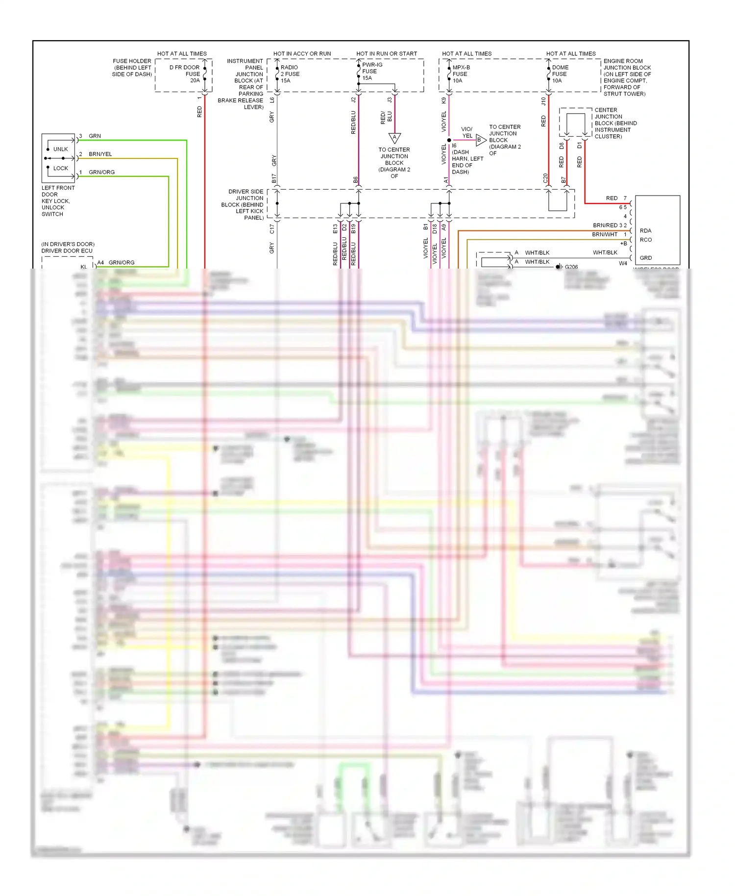 Lexus LS II (1994-2000) driver side junction block (behind left kick panel) wiring diagram  (1 of 19)