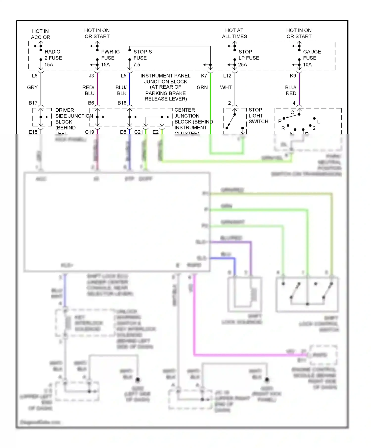 Lexus LS II (1994-2000) shift lock control switch wiring diagram  (1 of 1)