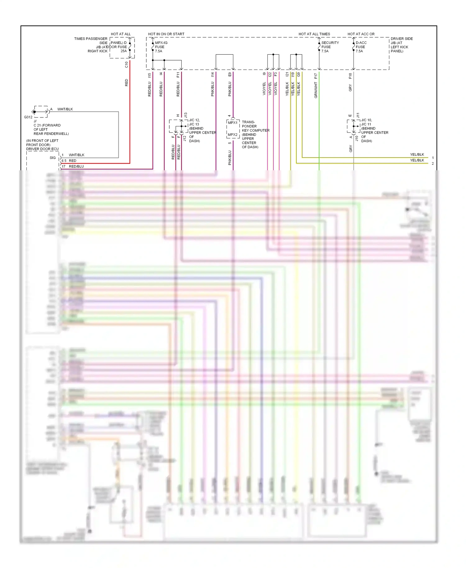 Lexus LS III (2000-2003) driver side j/b (at left kick panel) wiring diagram  (29 of 33)