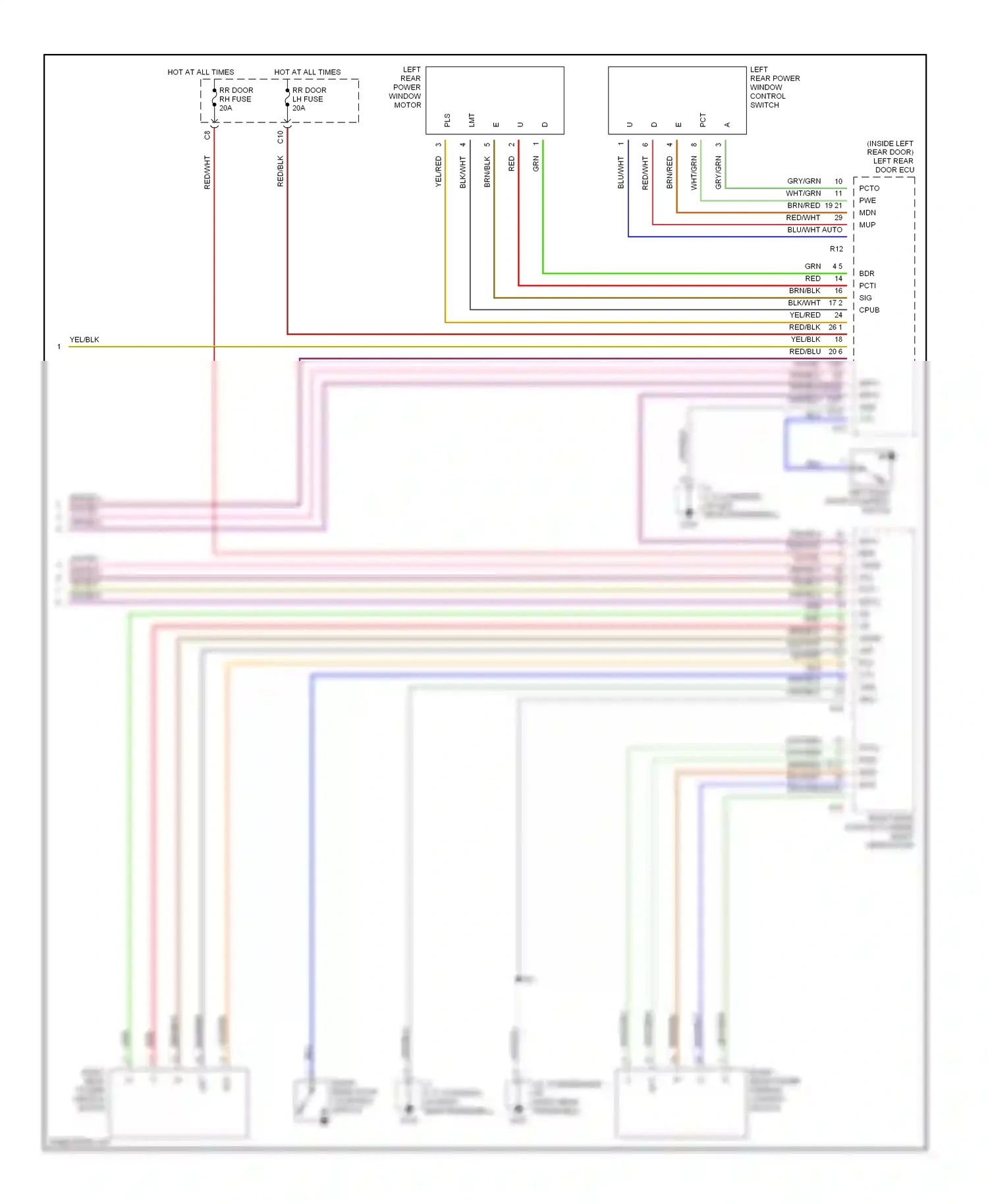 Lexus LS III (2000-2003) left rear power window control switch wiring diagram  (1 of 1)
