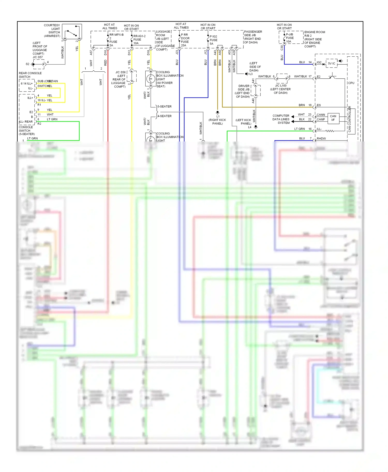 Lexus LS IV (2006-2012) courtesy light switch (armrest) wiring diagram  (2 of 2)