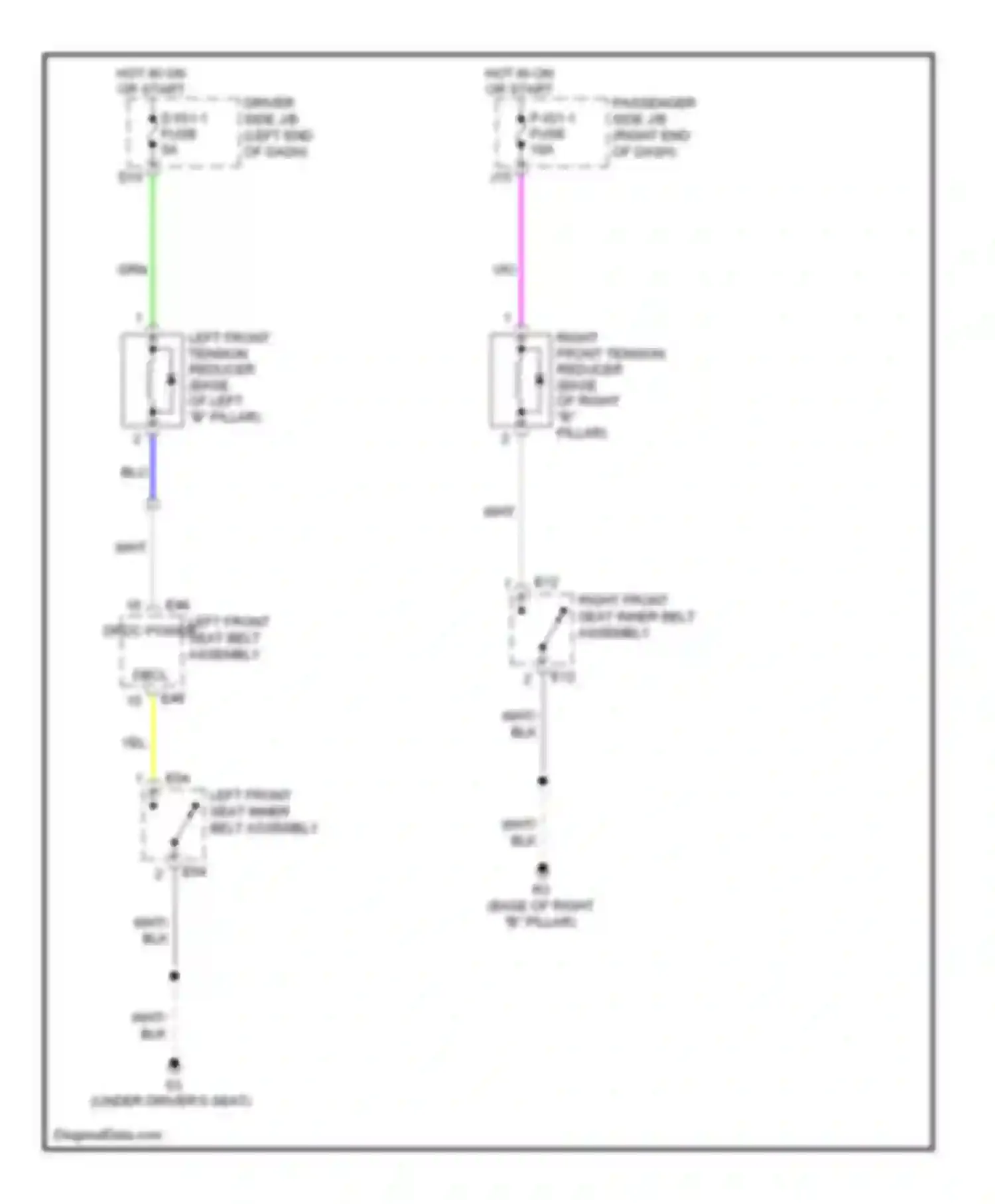 Wiring diagram left front seat inner belt assembly for Lexus LS IV (2006-2012) (2 of 2)