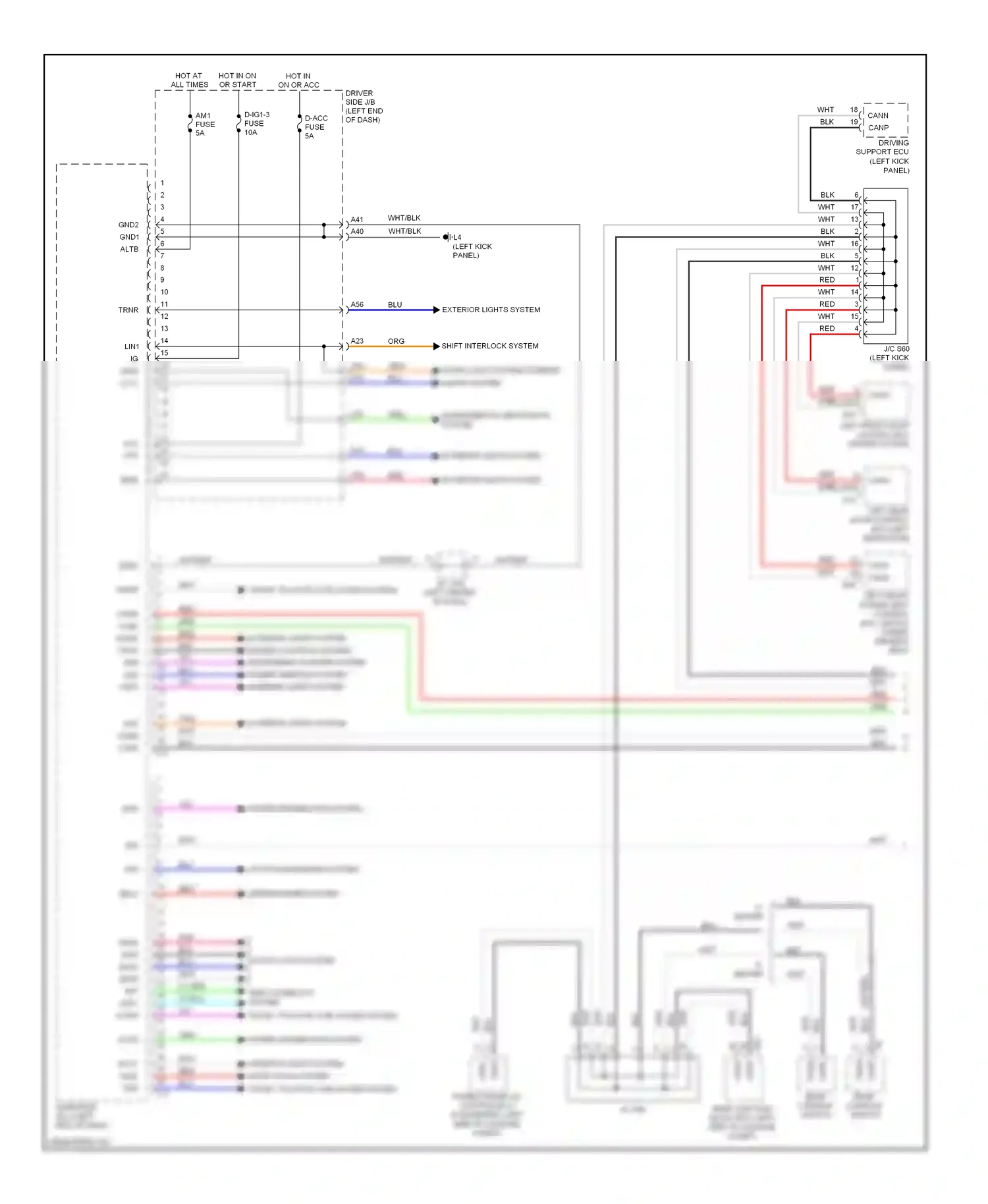 Lexus LS IV (2006-2012) (left kick panel) wiring diagram  (3 of 74)