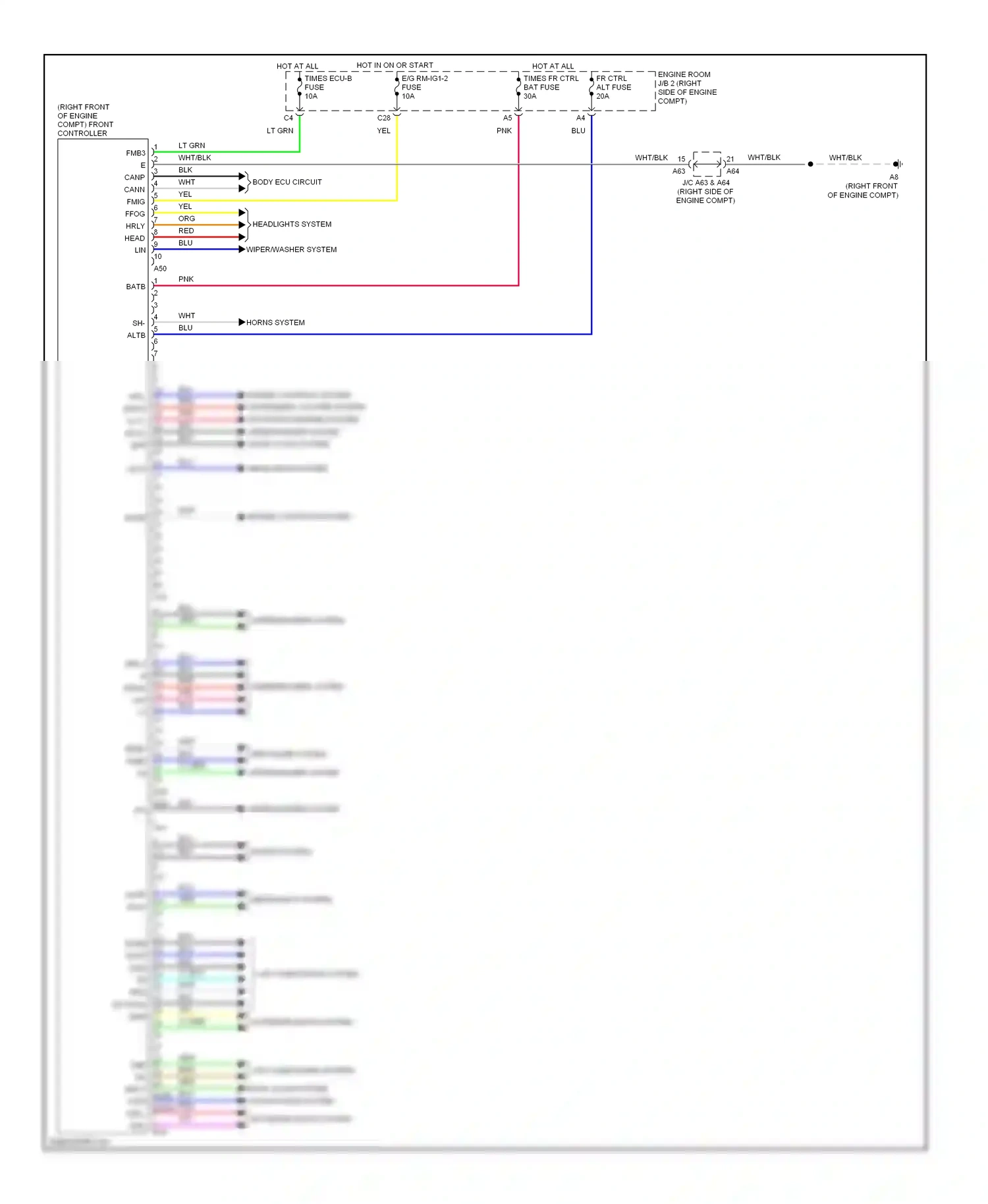 Lexus LS IV (2006-2012) (right front of engine compt) front controller wiring diagram  (1 of 2)