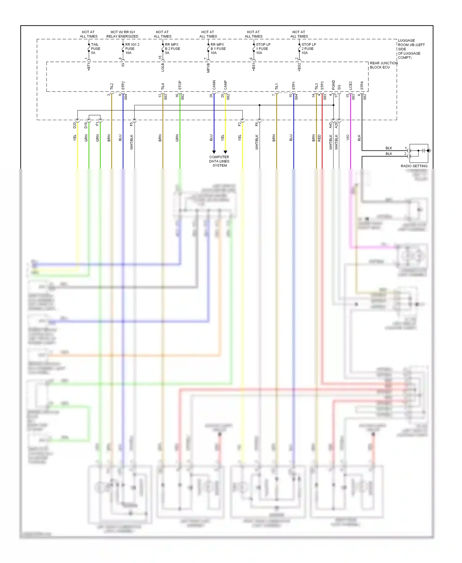 Lexus LS IV (2006-2012) tail/stop wiring diagram  (1 of 1)