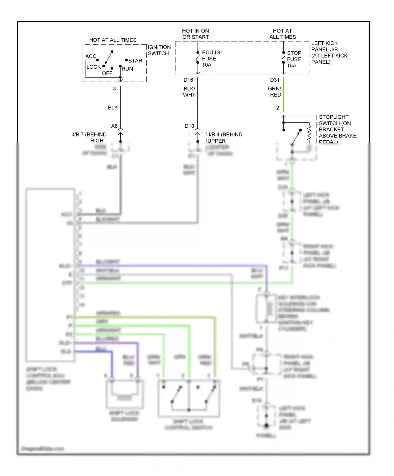 Lexus LX J100 facelift (2002-2007) left kick panel j/b (at left kick panel) wiring diagram  (49 of 56)