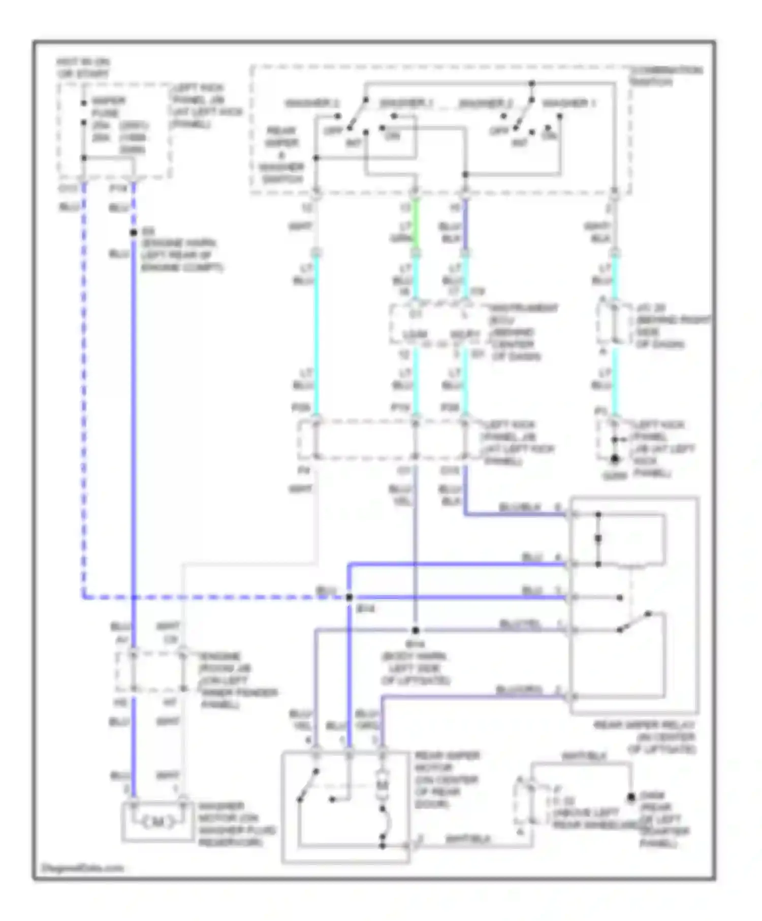 LX Lexus J100 (1998-2002): Rear wiper/washer circuit