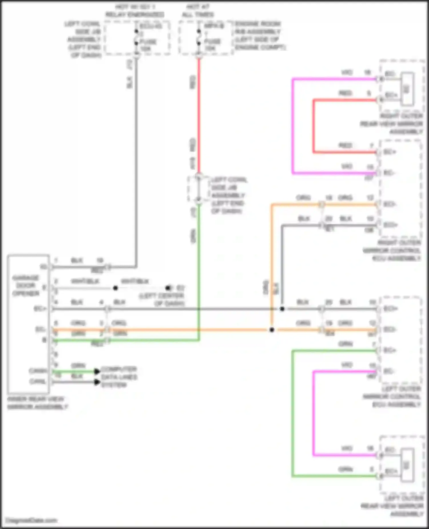 LX Lexus J200 facelift 2 (2015-2023): Power mirrors circuit