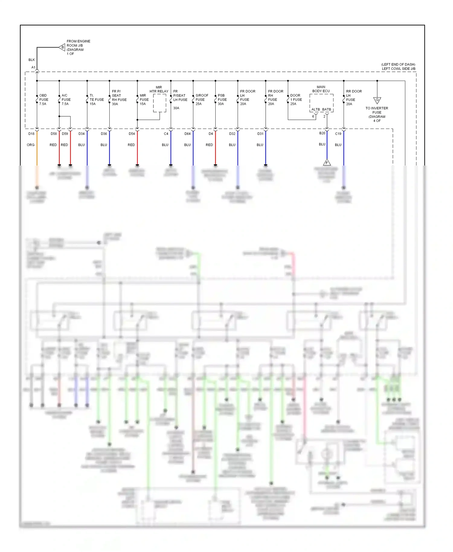 Lexus LX J200 (2007-2012) power windows system wiring diagram  (1 of 2)