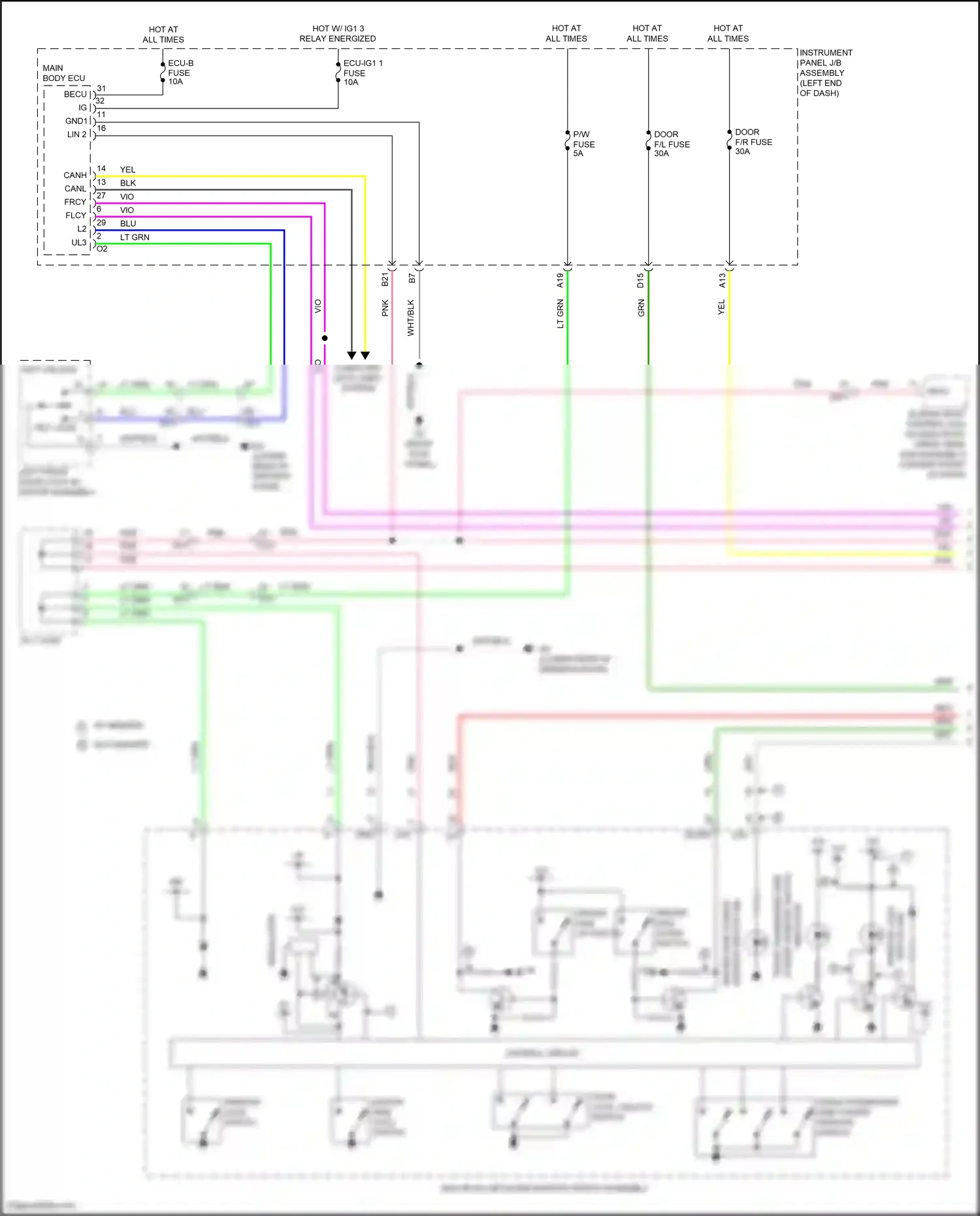 Lexus RC I facelift (2018-2024) driver side down switch wiring diagram  (1 of 1)