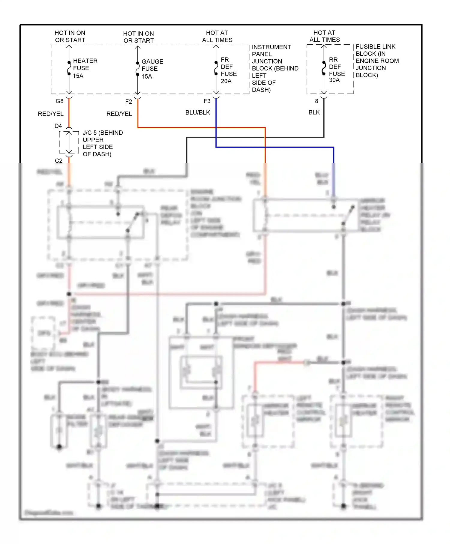 Wiring diagram front window defogger for Lexus RX I (1997-2003) (1 of 2)
