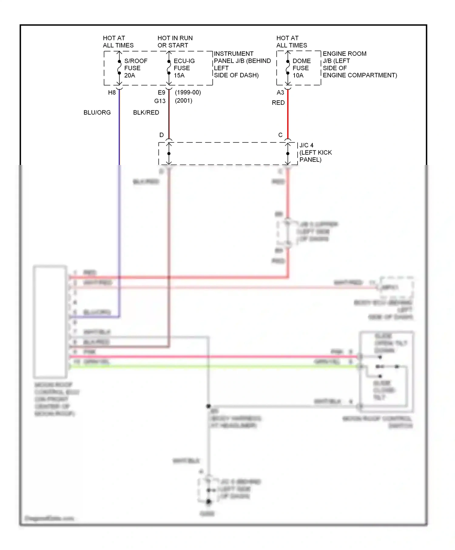 Wiring diagram moon roof control switch for Lexus RX I (1997-2003) (2 of 2)