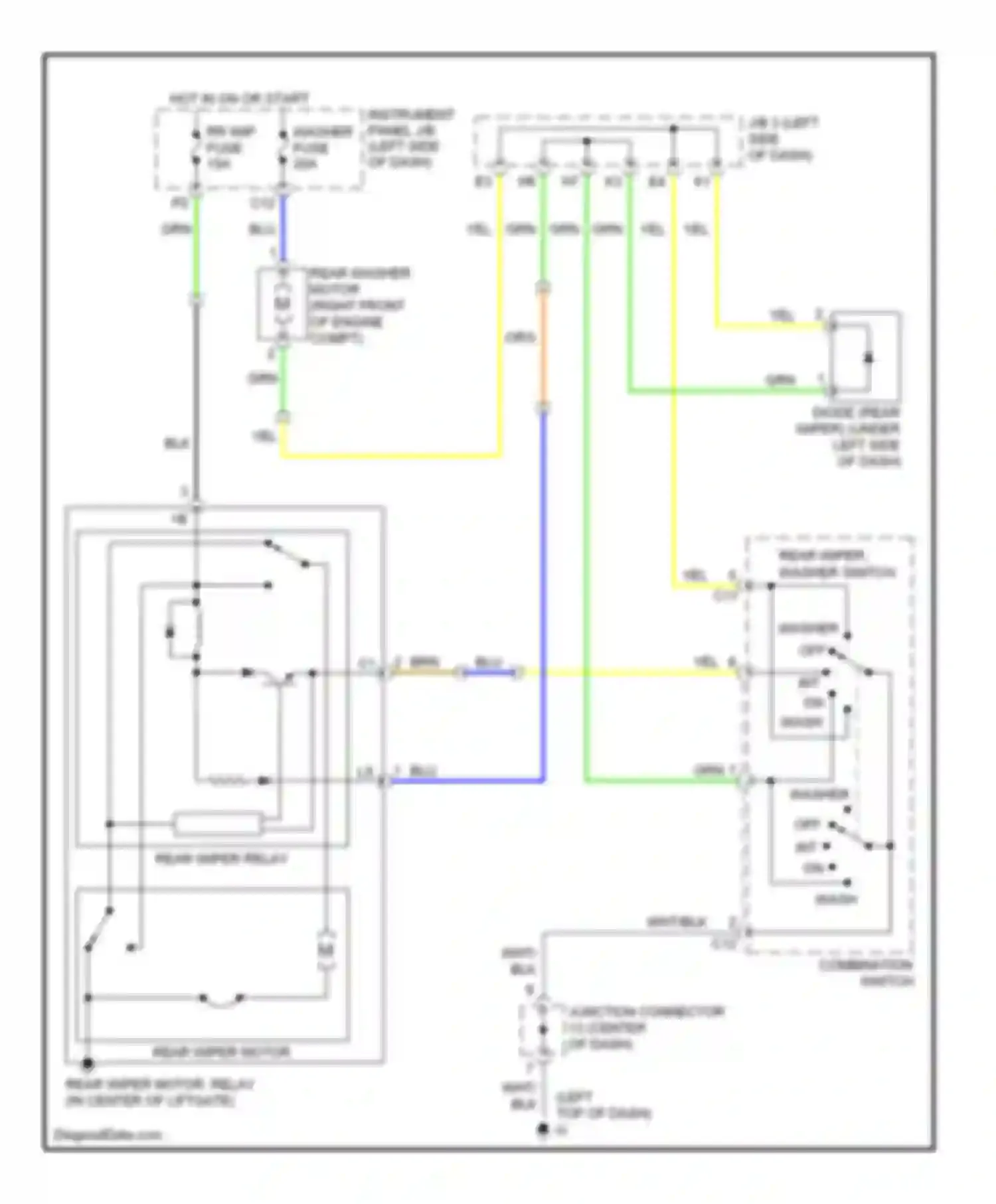 RX Lexus II facelift (2006-2009): Rear wiper/washer circuit