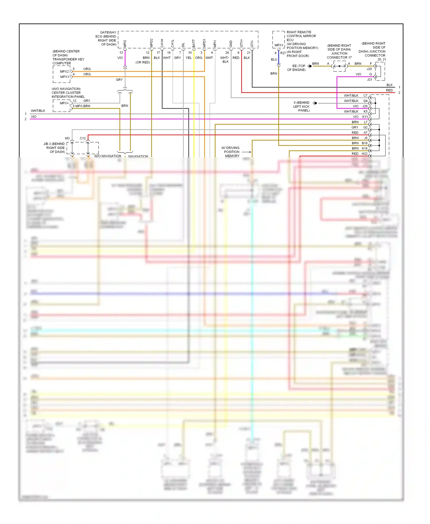 Wiring diagram mpx+ mpx- for Lexus RX II facelift (2006-2009) (2 of 2)