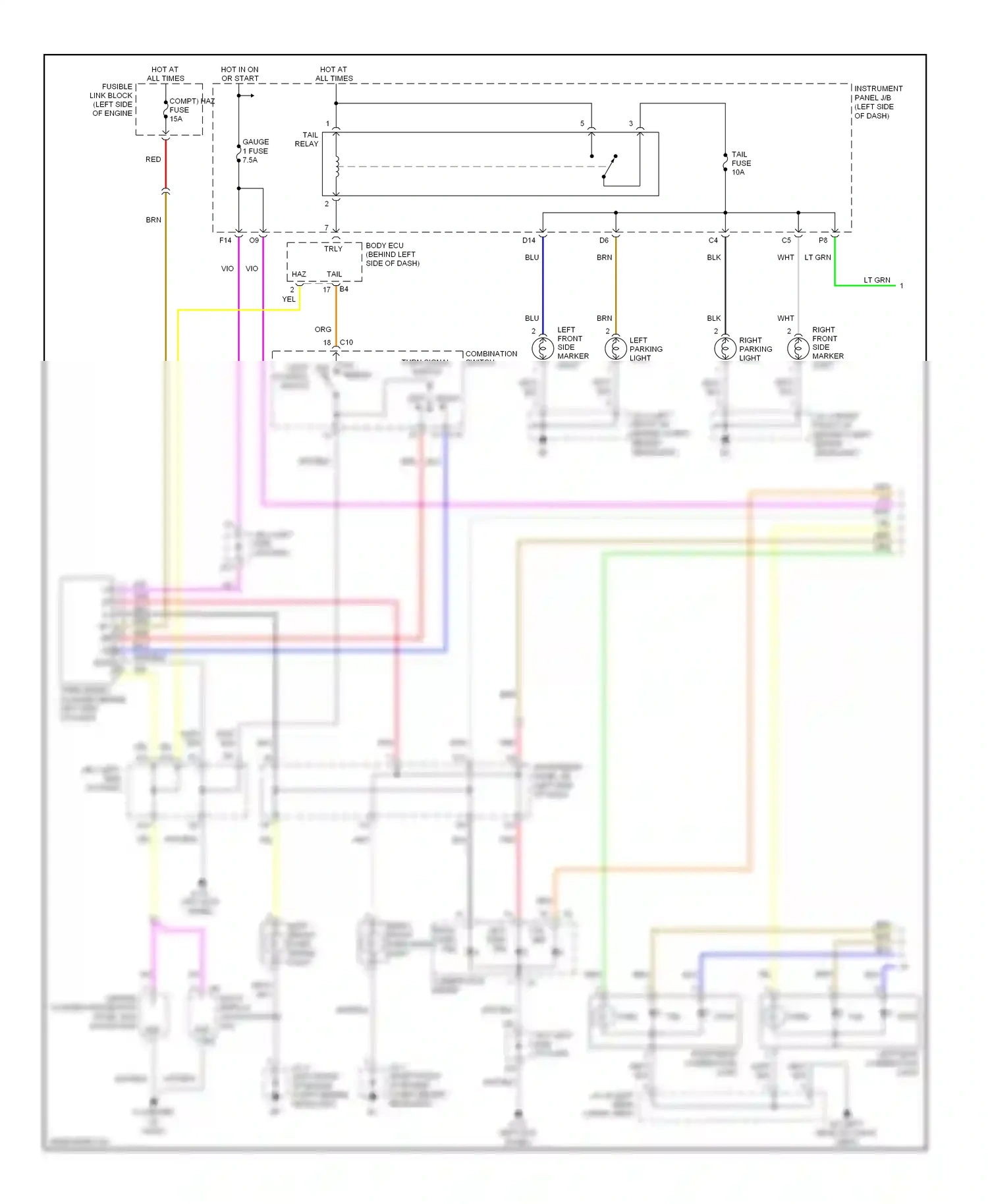 Wiring diagram right parking light for Lexus RX II facelift (2006-2009) (1 of 2)