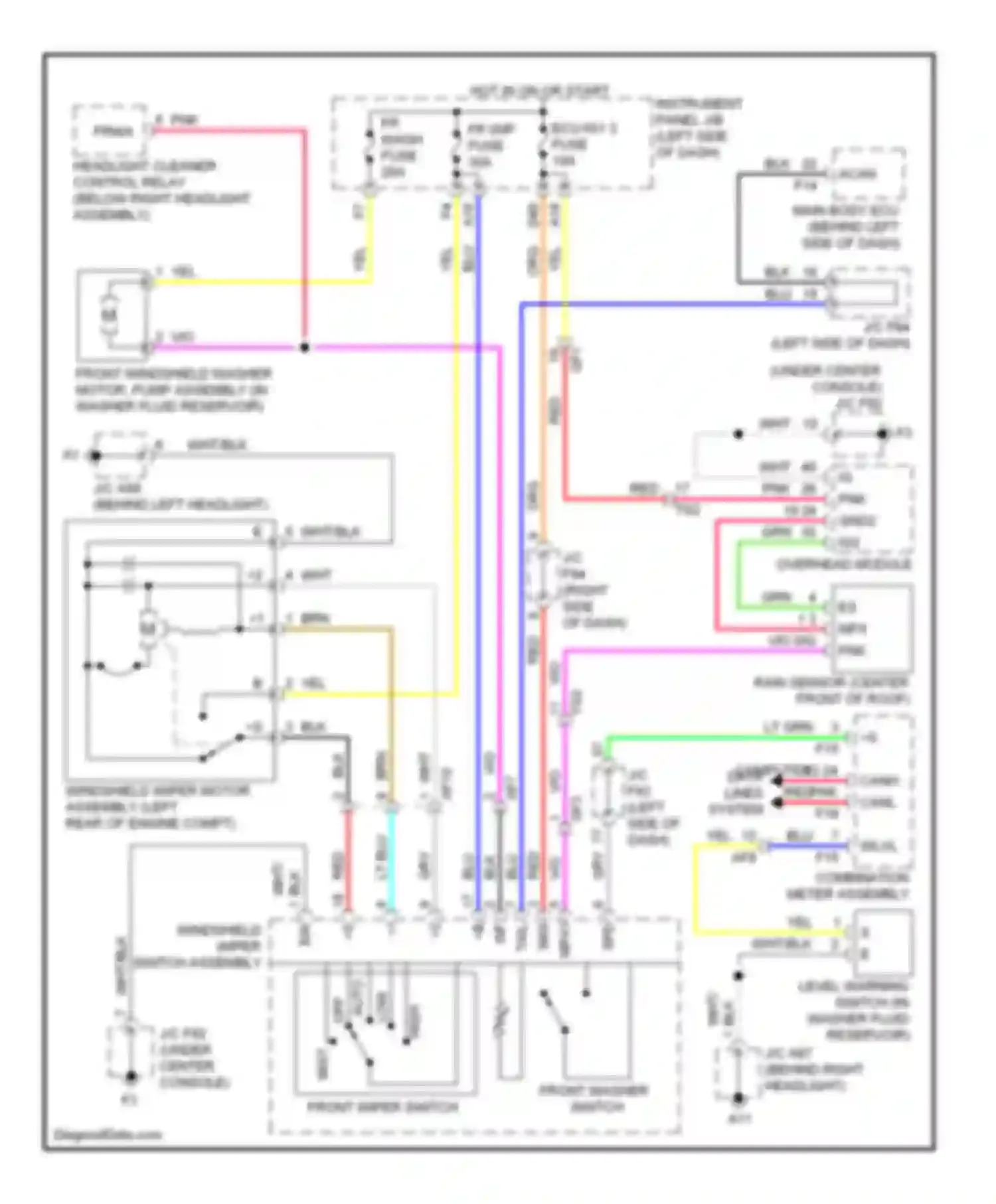 RX Lexus III facelift (2012-2015): Front wiper/washer circuit, with auto wiper system