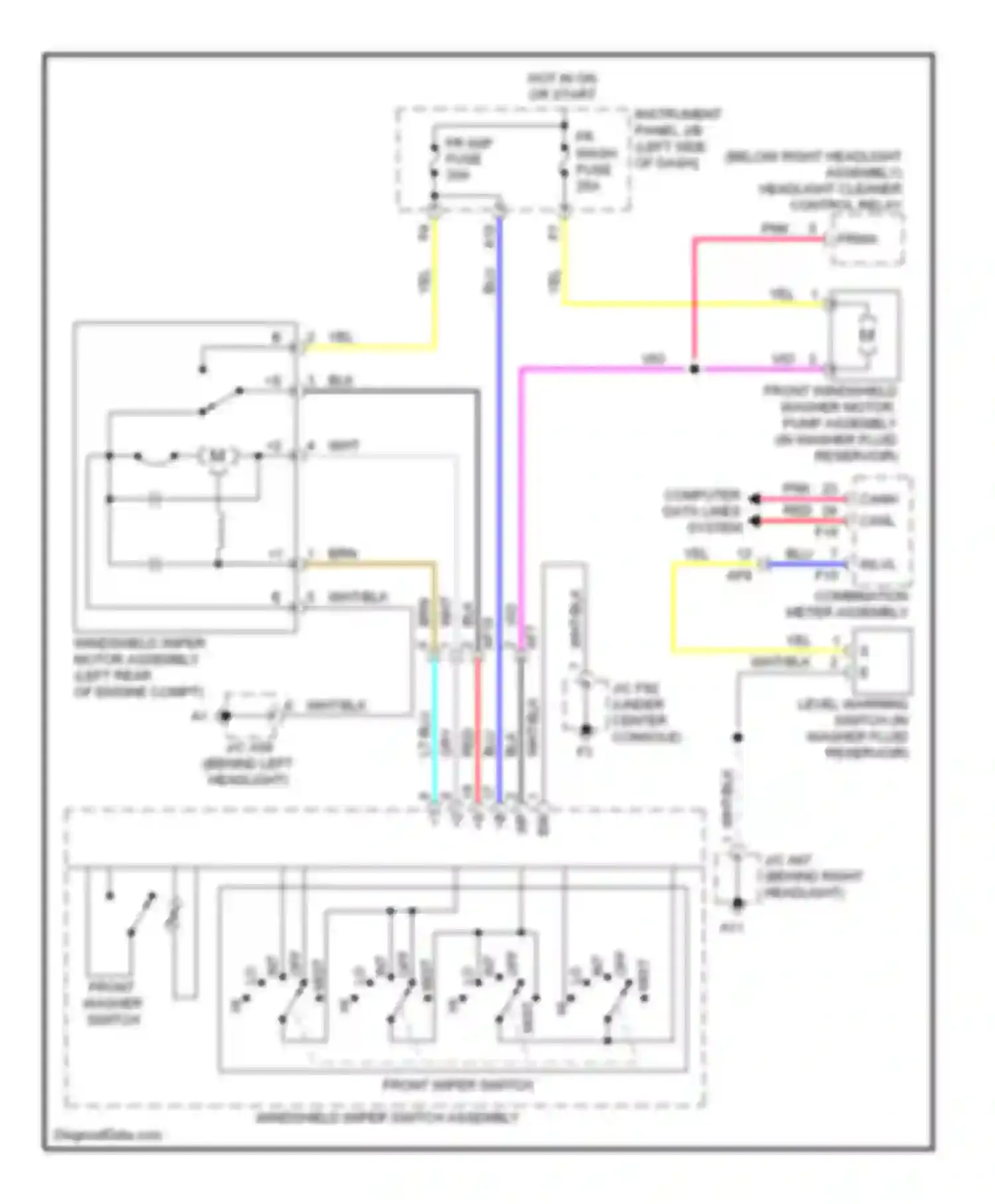 RX Lexus III facelift (2012-2015): Front wiper/washer circuit, without auto wiper system