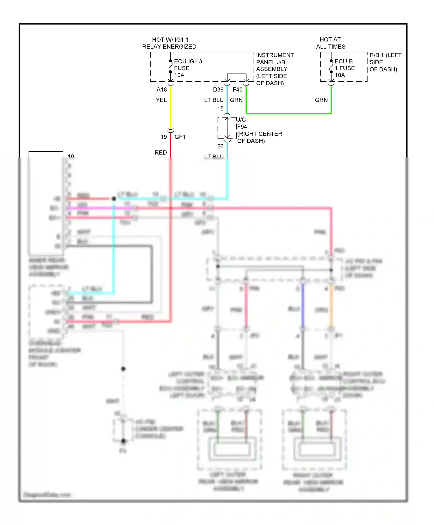 Wiring diagram left outer rear view mirror assembly for Lexus RX III facelift (2012-2015) (2 of 3)