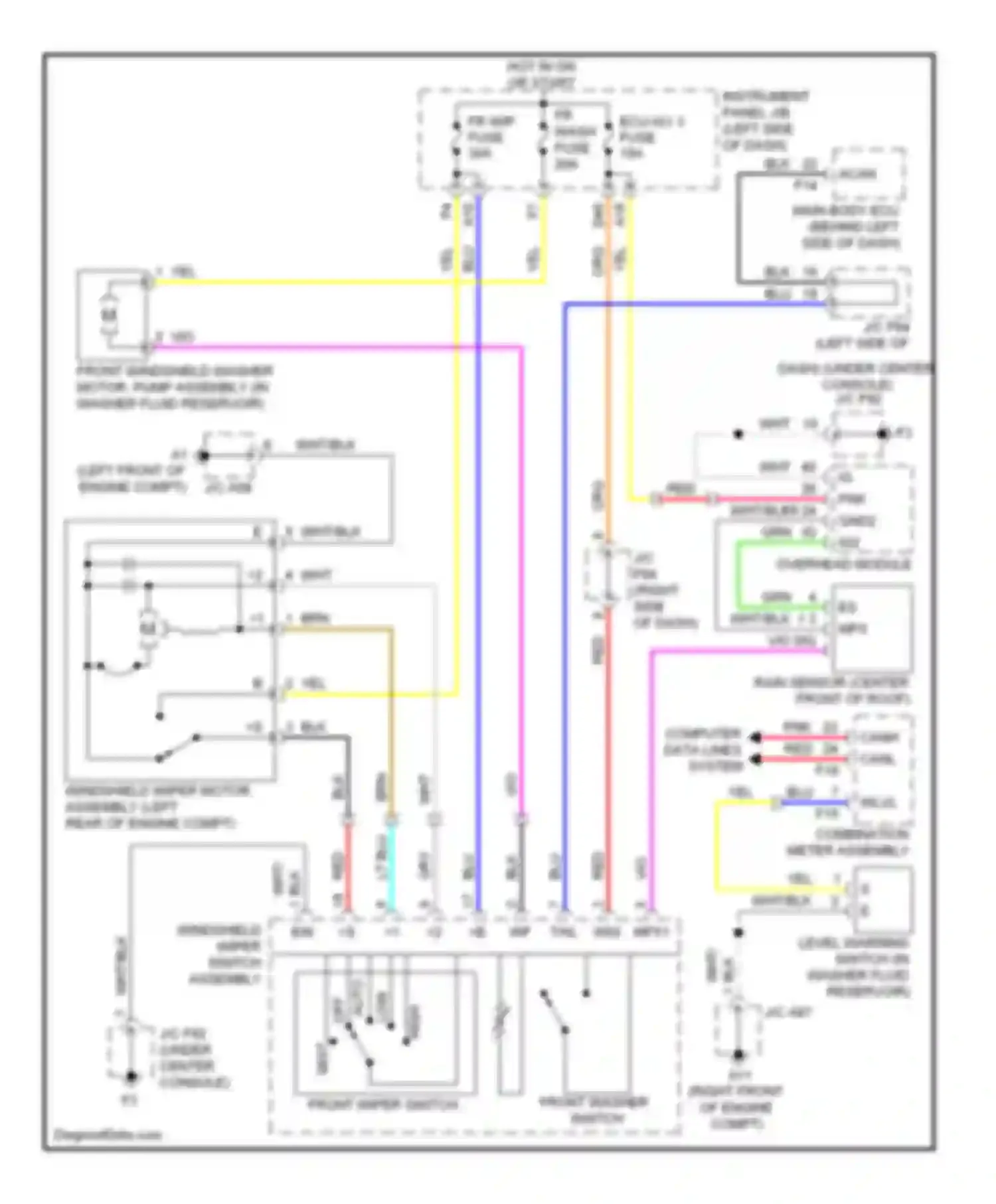 RX Lexus III (2008-2012): Front wiper/washer circuit, with auto wiper system