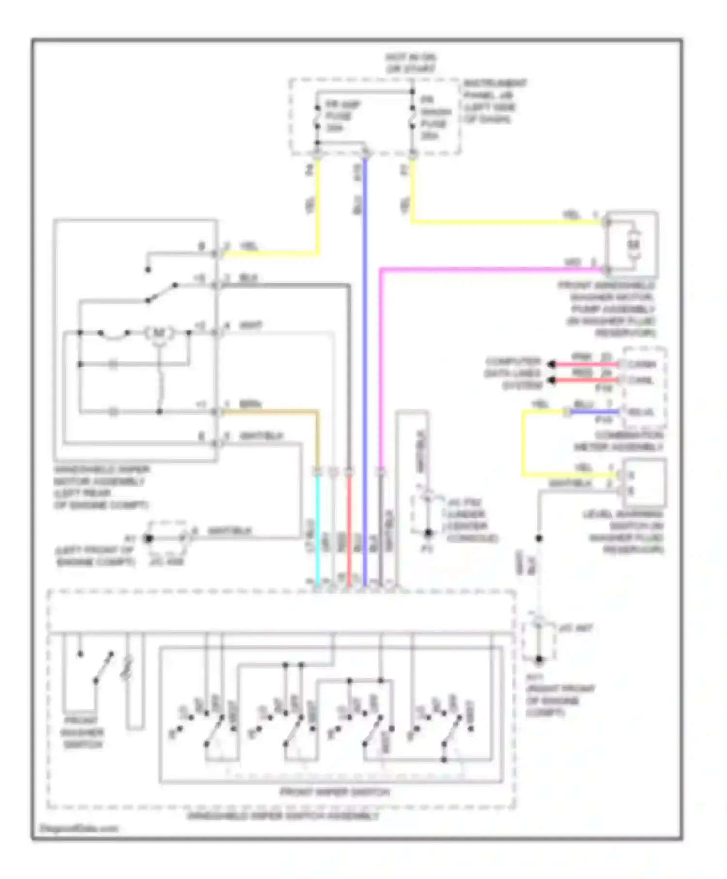 RX Lexus III (2008-2012): Front wiper/washer circuit, without auto wiper system