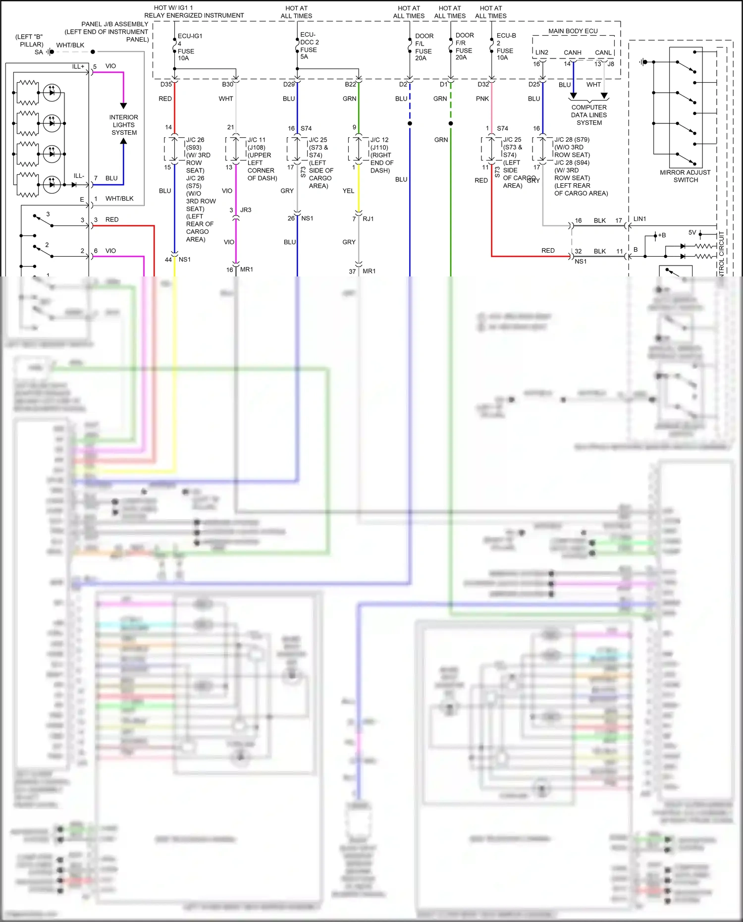 Wiring diagram mirror select switch for Lexus RX IV facelift (2019-2023) (1 of 2)