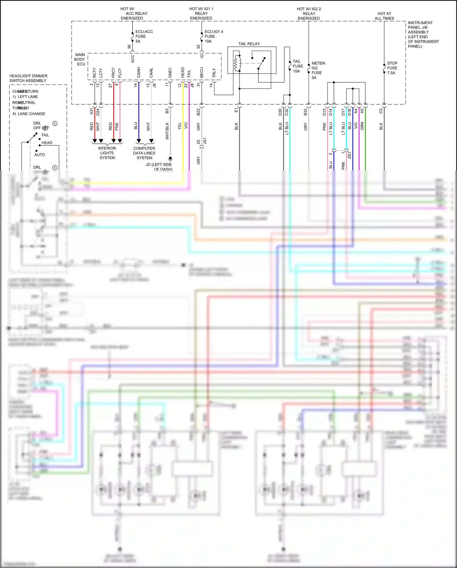 Wiring diagram right rear combination light assembly for Lexus RX IV facelift (2019-2023) (2 of 5)