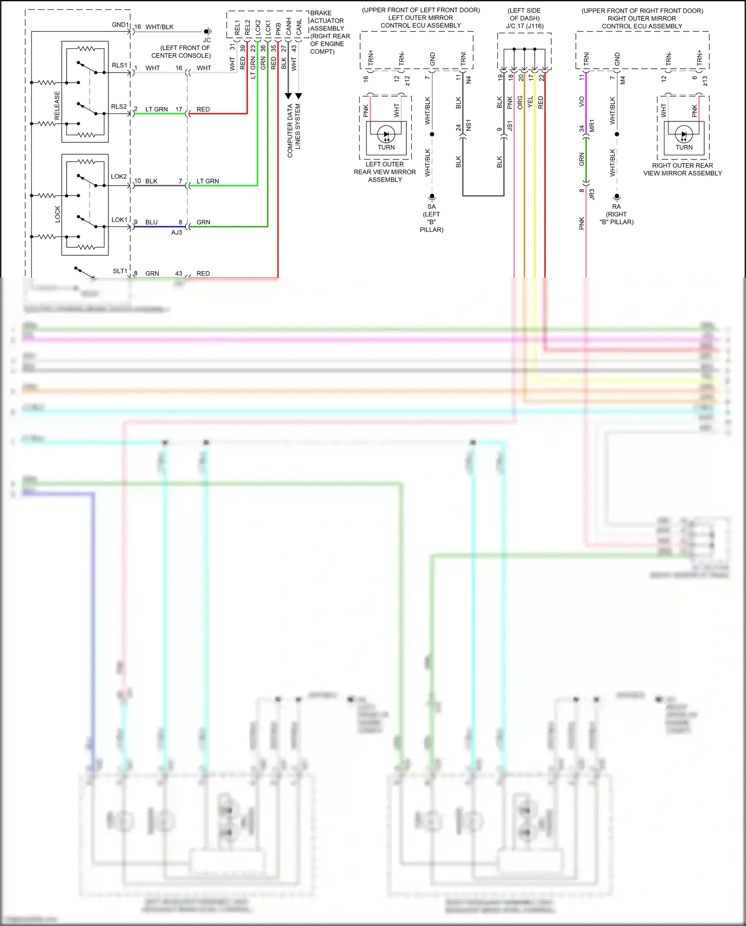 Wiring diagram left outer rear view mirror assembly for Lexus RX IV (2015-2019) (4 of 9)