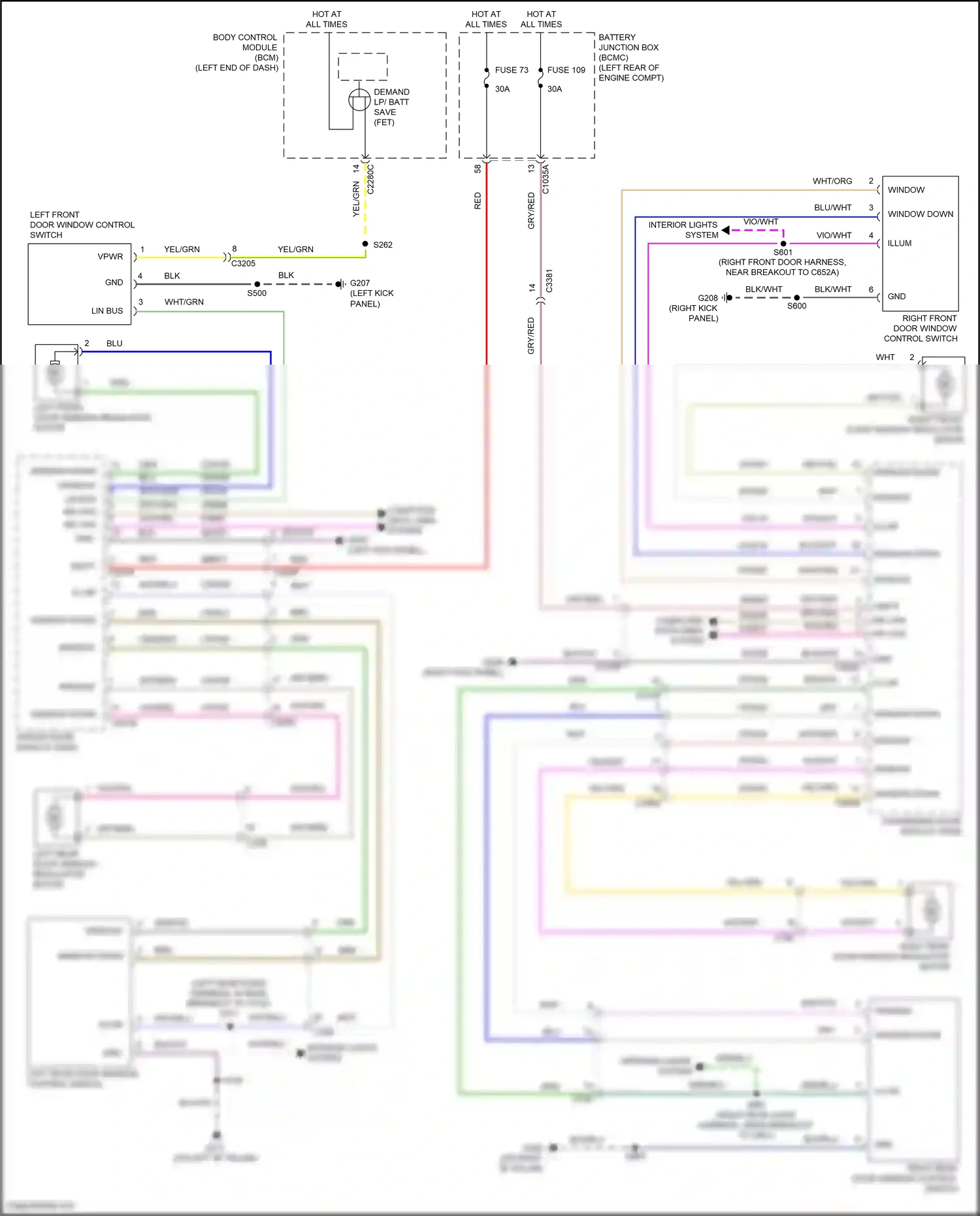 Wiring diagram left front door window control switch for Lincoln Aviator II (2019-2024) (5 of 5)