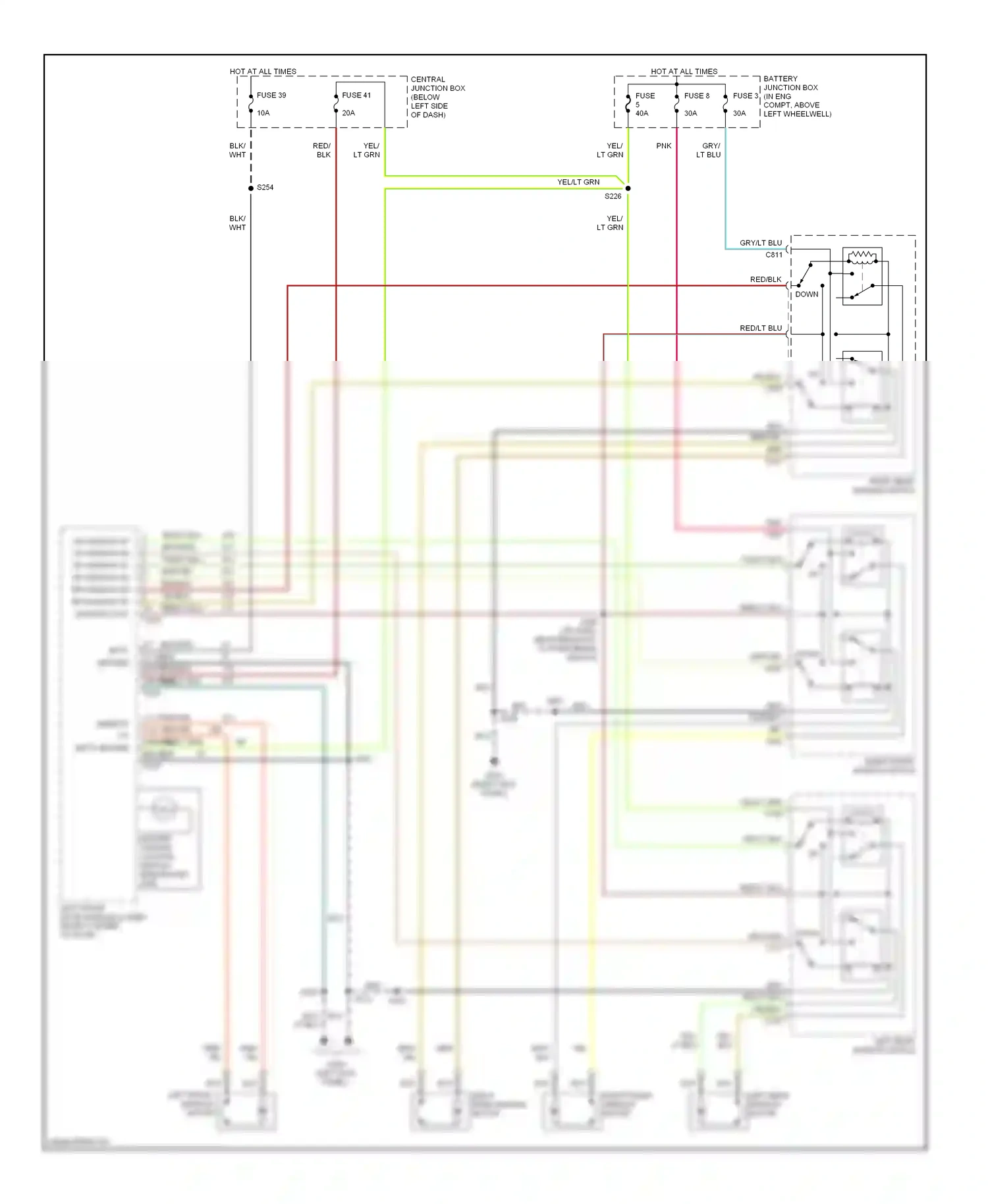Lincoln Continental IX (1995-2002) master window control switch- integrated unit wiring diagram  (1 of 1)