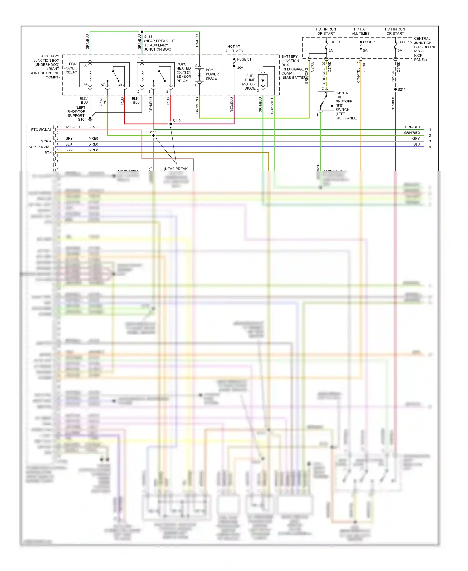 Lincoln LS I facelift (2003-2006) electronic throttle control module (behind left side of dash) wiring diagram  (1 of 2)