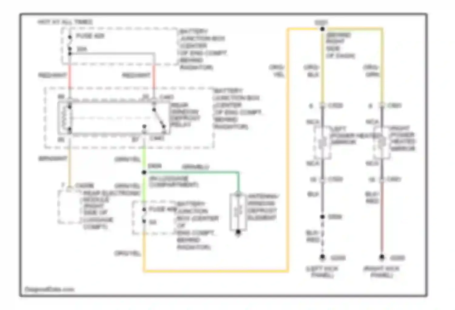LS Lincoln I (1999-2002): Rear defogger & heated mirrors circuit