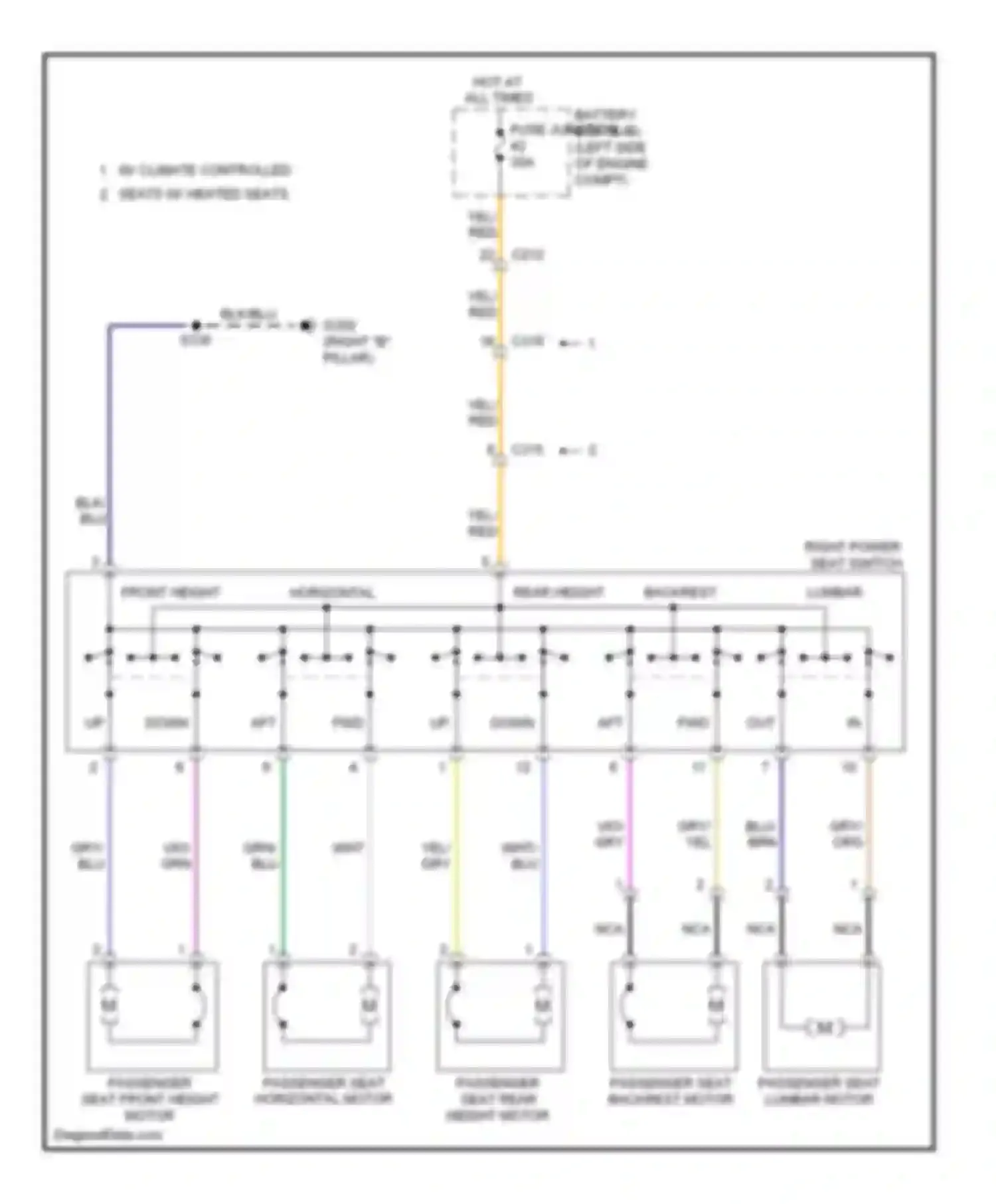 Wiring diagram right power seat switch for Lincoln MKX I facelift (2010-2015) (3 of 4)