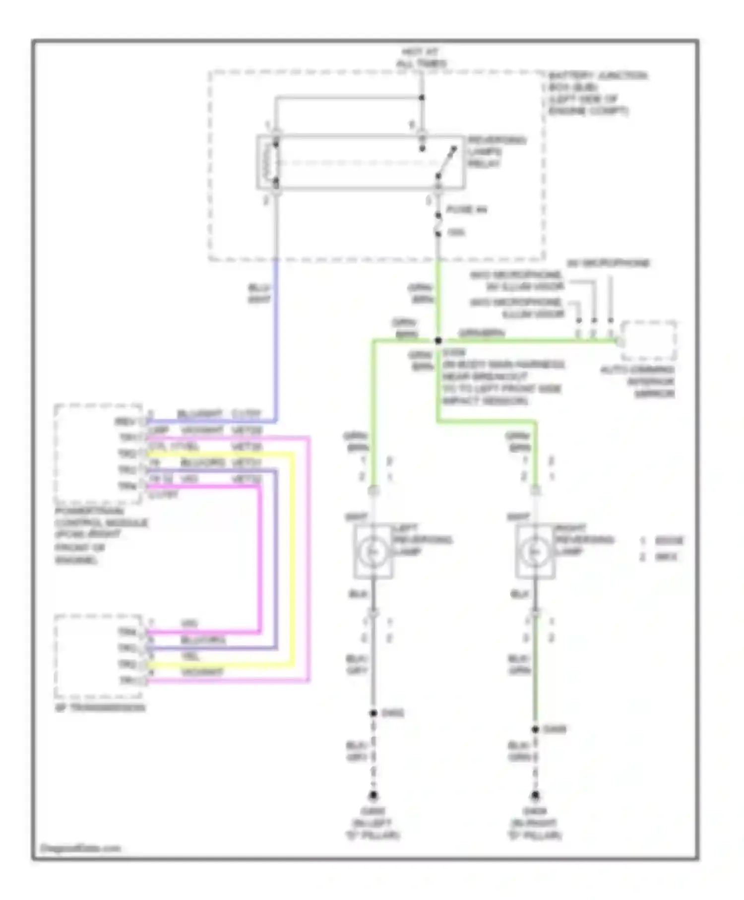 Wiring diagram reversing lamps relay for Lincoln MKX I (2006-2010) (1 of 4)