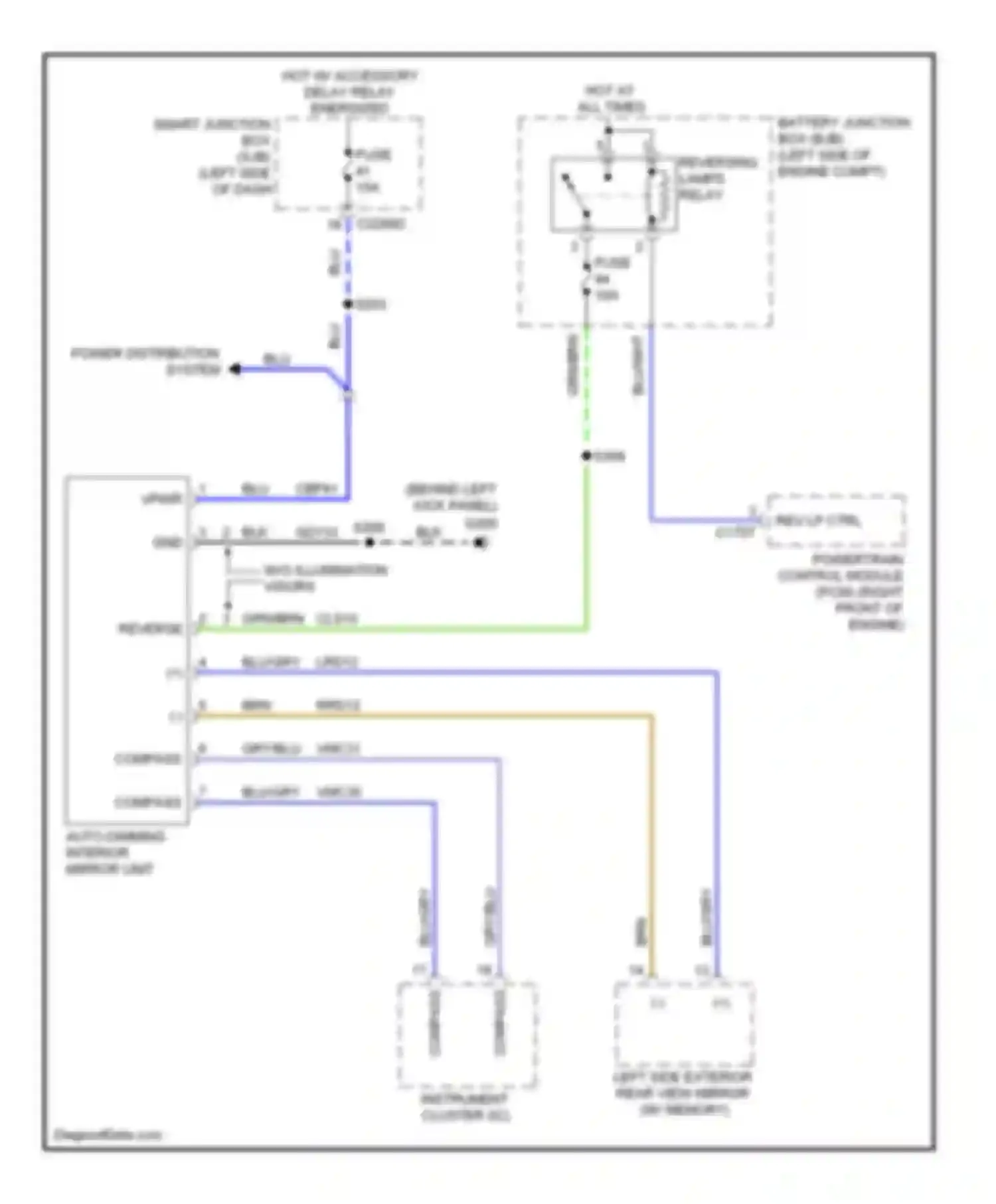Wiring diagram w/o illumination visors for Lincoln MKX I (2006-2010) (1 of 1)