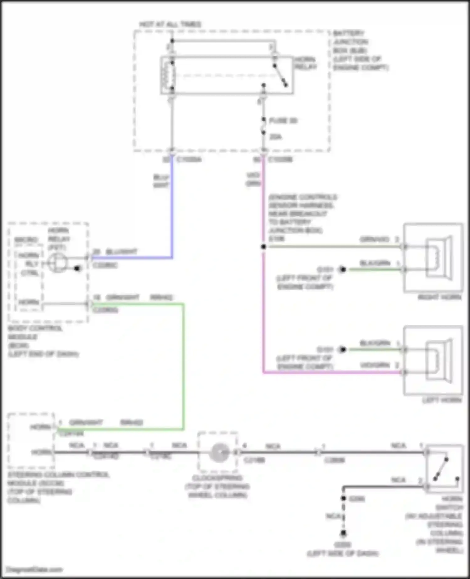 Wiring diagram horn relay for Lincoln MKZ II facelift (2016-2020) (1 of 4)