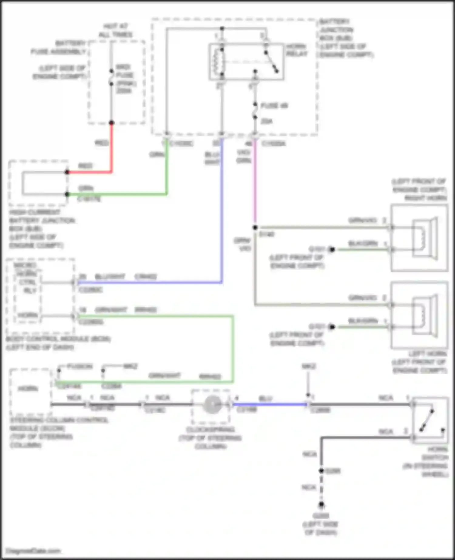 Wiring diagram right horn for Lincoln MKZ II facelift (2016-2020) (4 of 4)