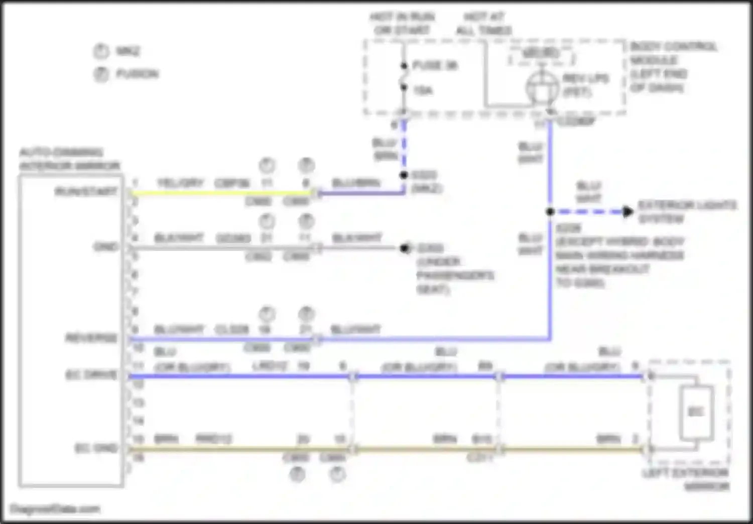 MKZ Lincoln II (2012-2016): Electrochromic mirror circuit, w/o rain sensor