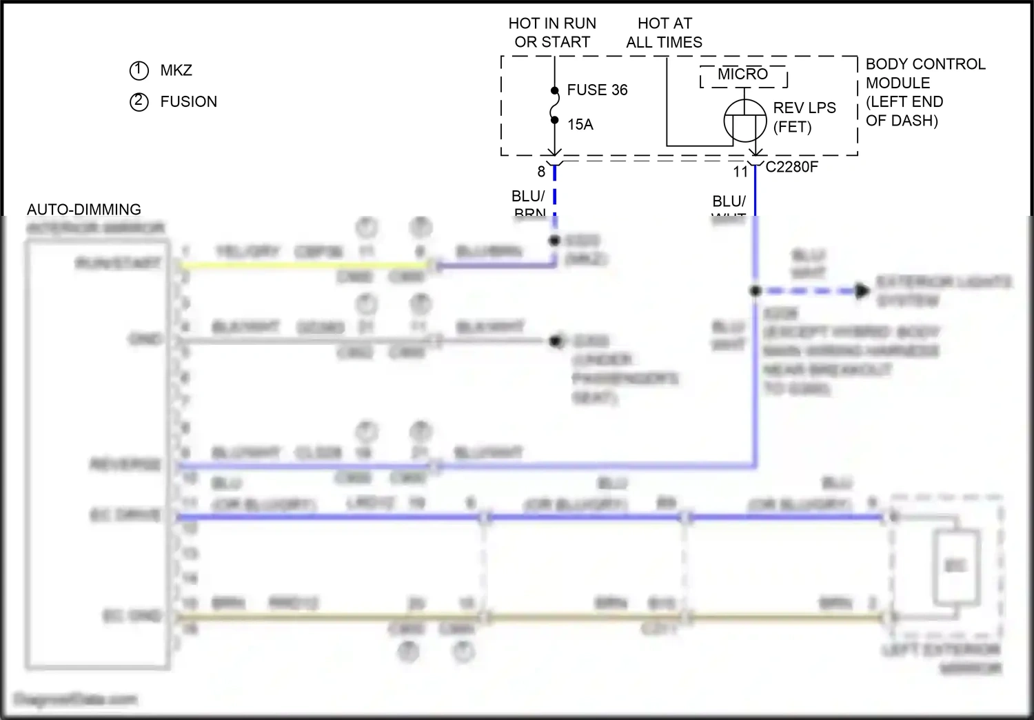 Lincoln MKZ II (2012-2016) auto dimming interior mirror wiring diagram  (8 of 10)